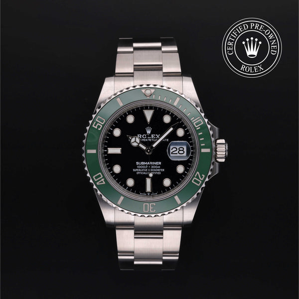 Rolex Certified Pre-owned Submariner M126610LV-0002 front on black background