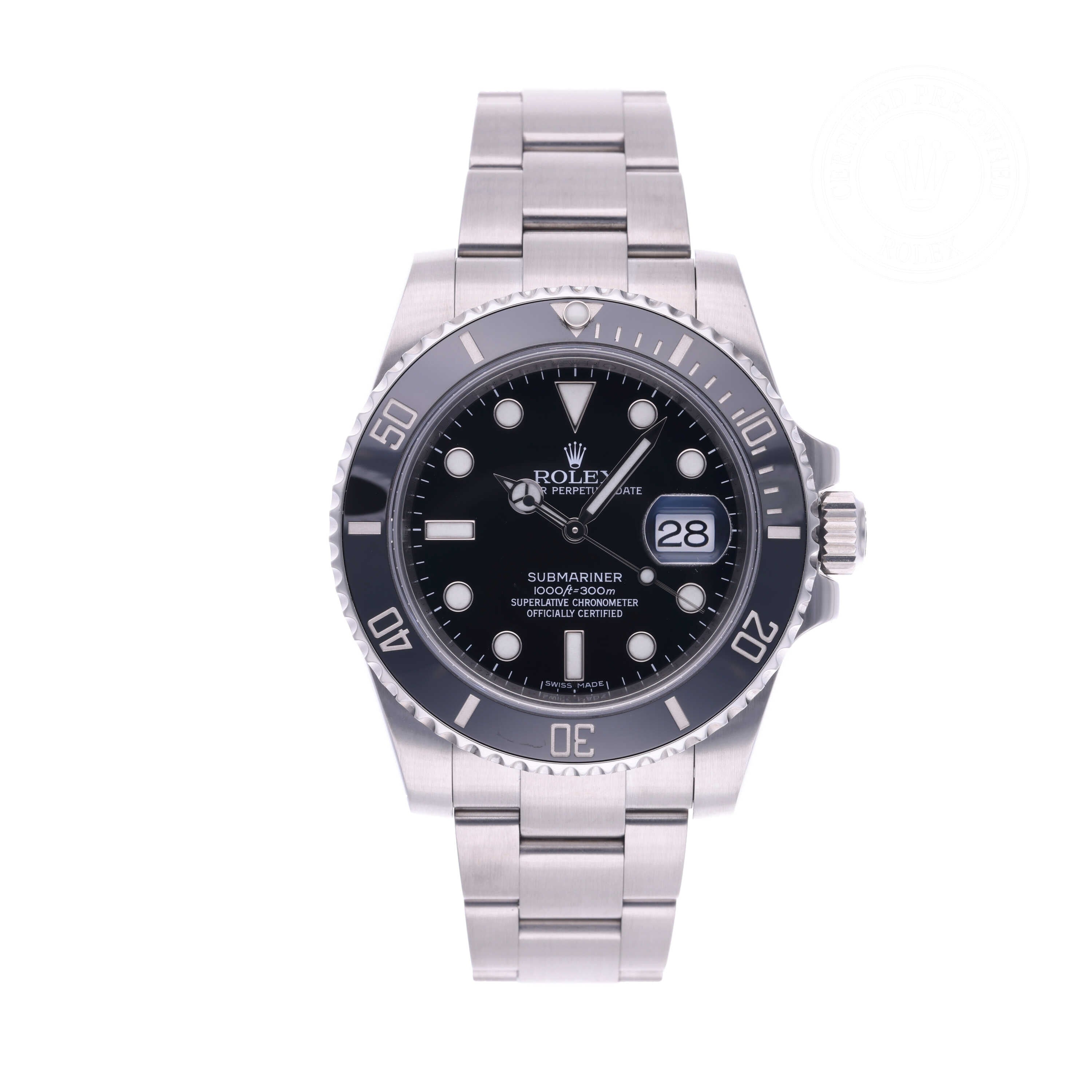 Rolex Certified Pre-owned Submariner M116610LN-0001 front on white background