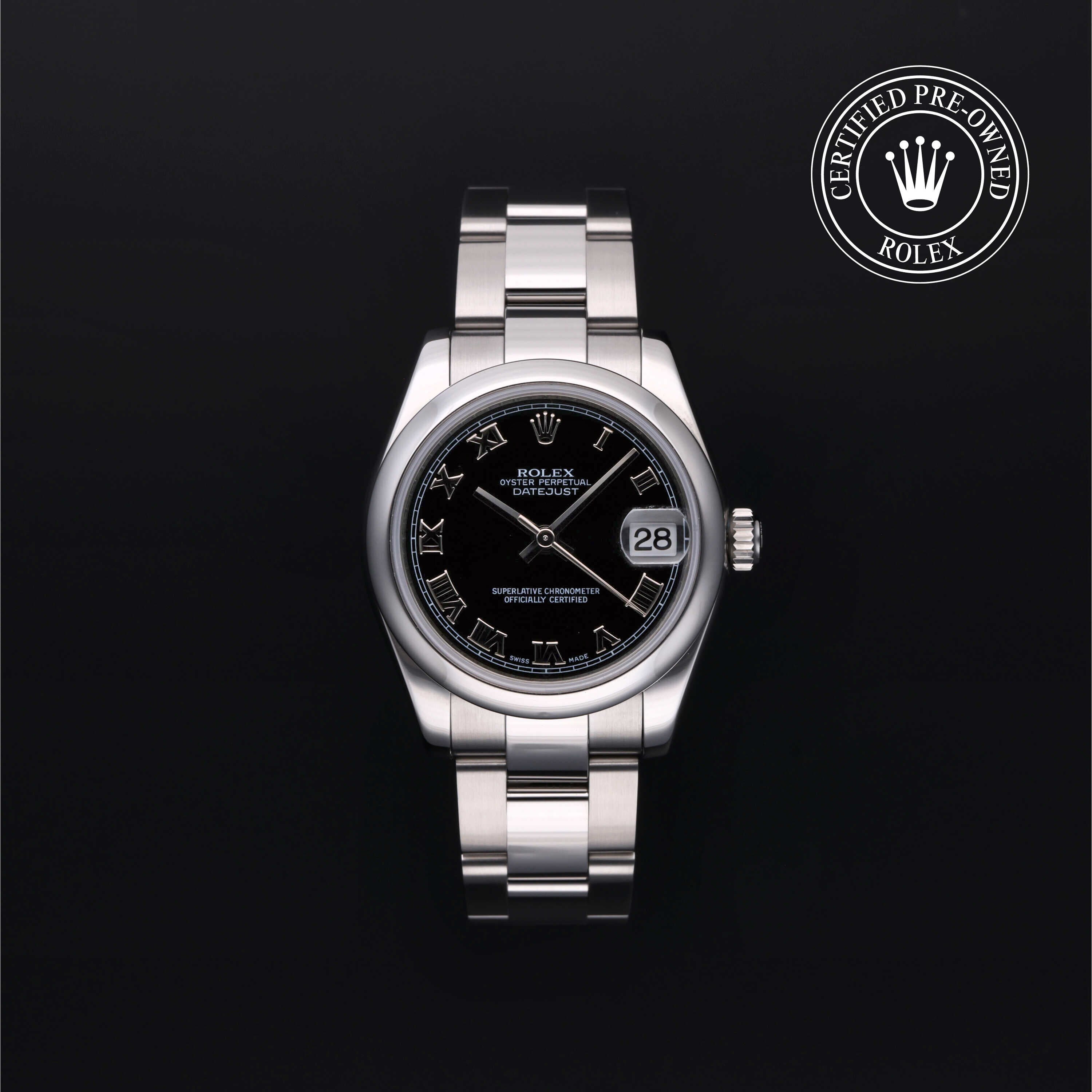 Rolex Certified Pre-owned Lady Datejust M178240-0013 front on black background