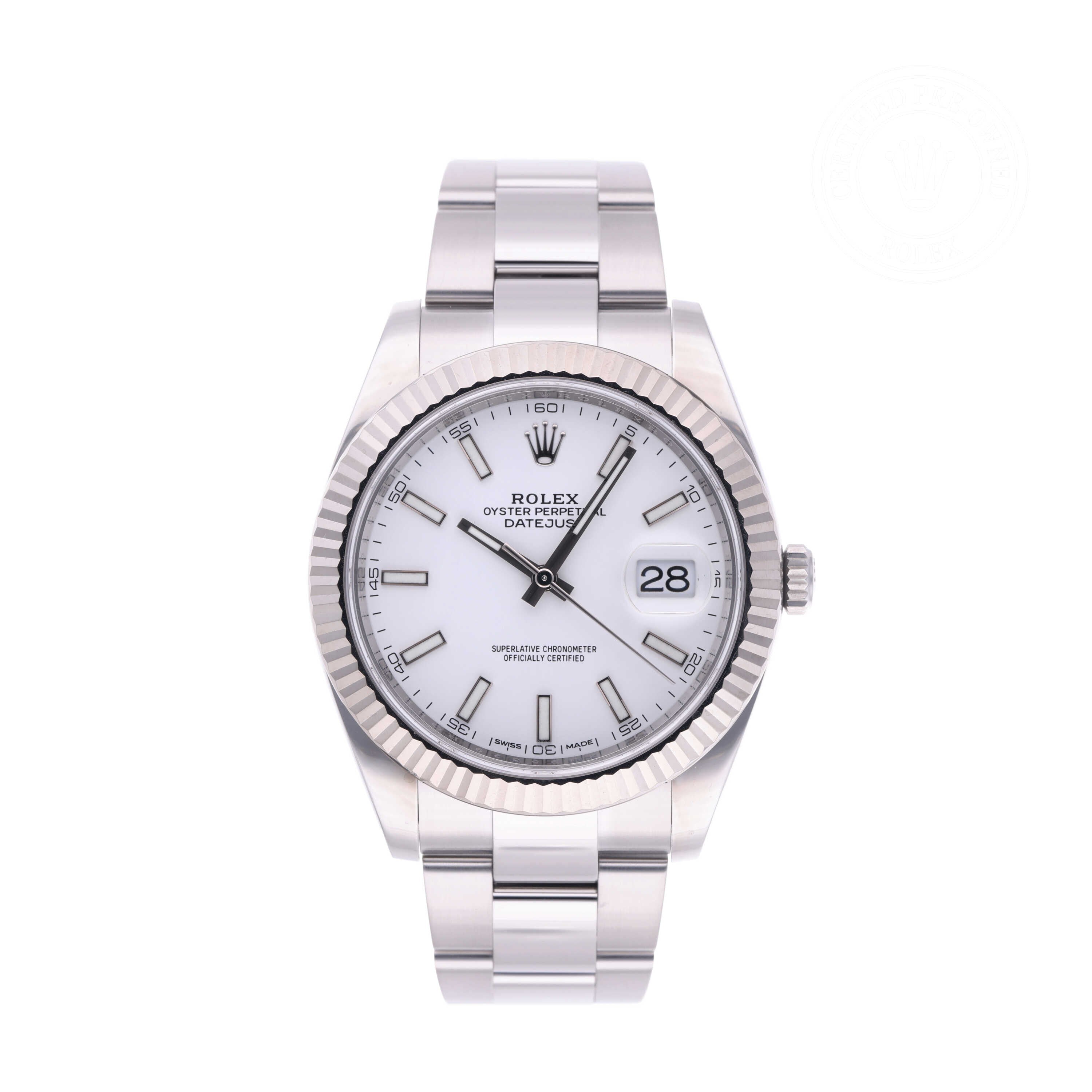 Rolex Certified Pre-owned Datejust M126334-0009 front on white background