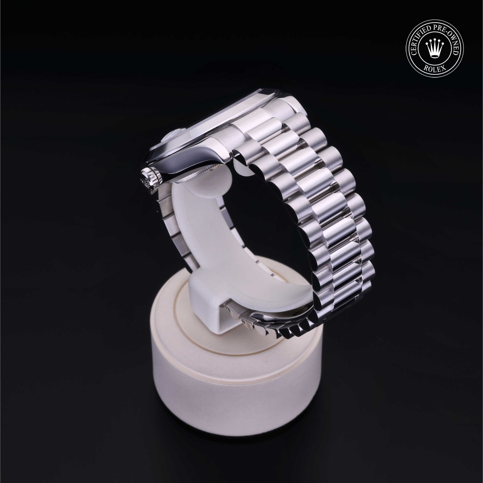 Rolex Certified Pre-owned Day-date M218206-0012 front on black background