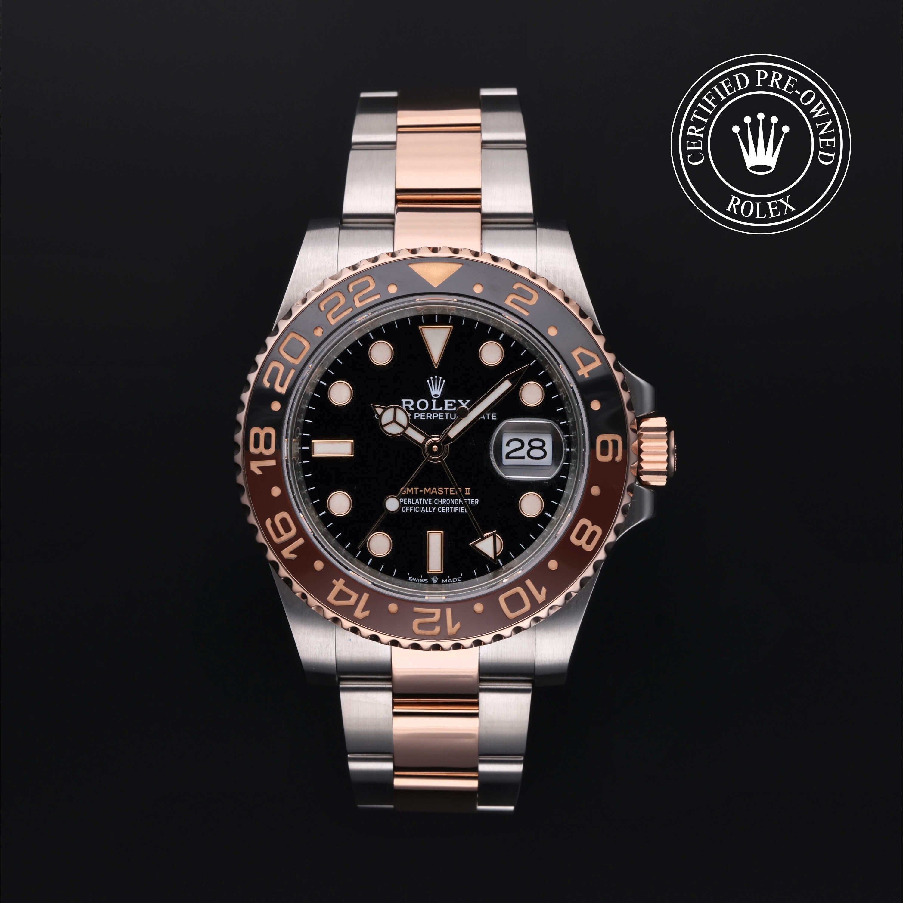 Rolex Certified Pre-owned GMT M126711CHNR-0002 front on black background