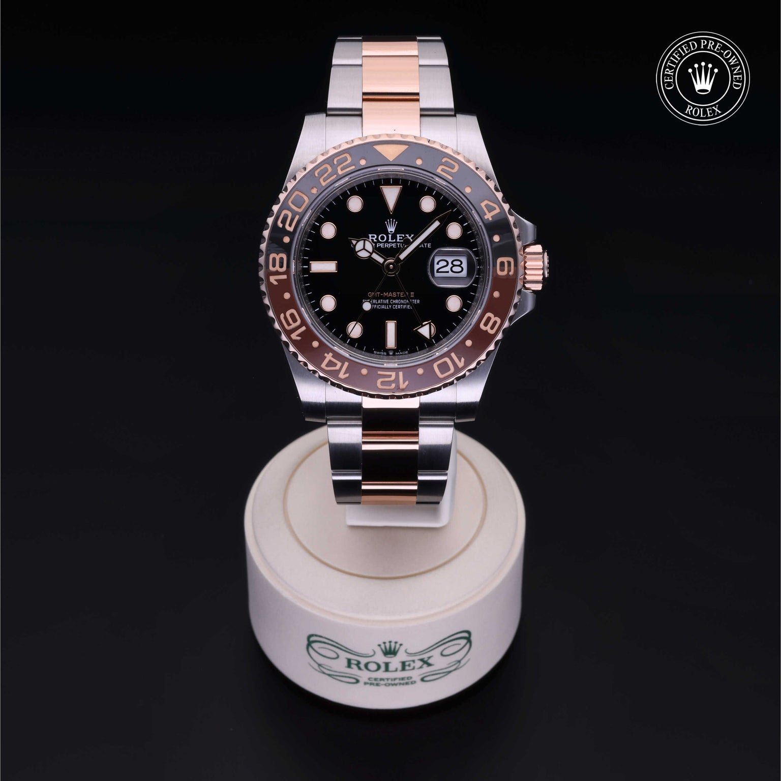 Rolex Certified Pre-owned GMT M126711CHNR-0002 front on black background