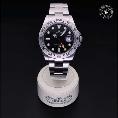 Rolex Certified Pre-owned Explorer M216570-0002 front on black background
