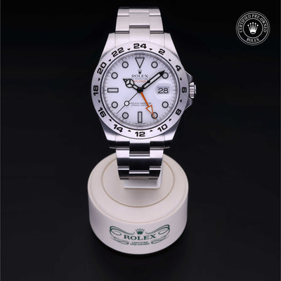 Rolex Certified Pre-owned Explorer M216570-0001 front on black background