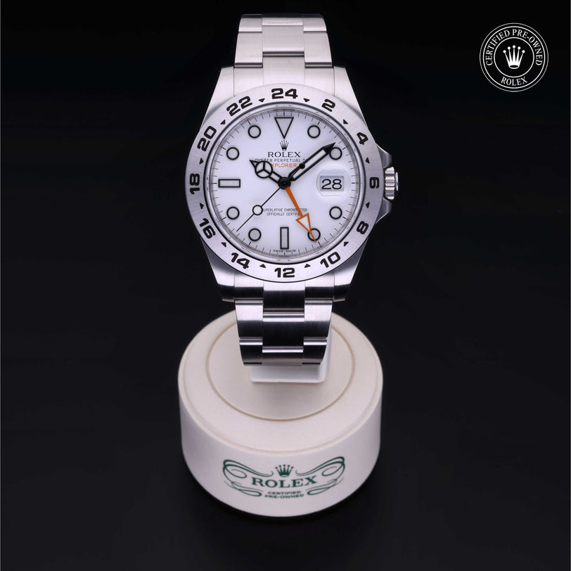 Rolex Certified Pre-owned Explorer M216570-0001 front on black background