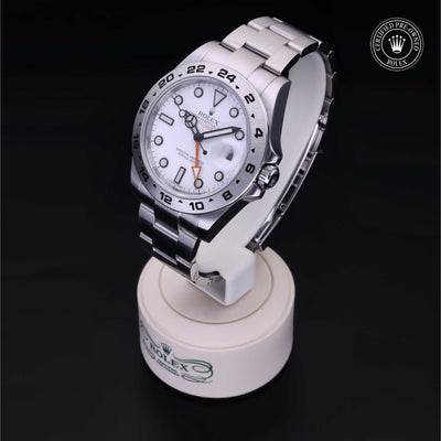Rolex Certified Pre-owned Explorer M216570-0001 front on black background