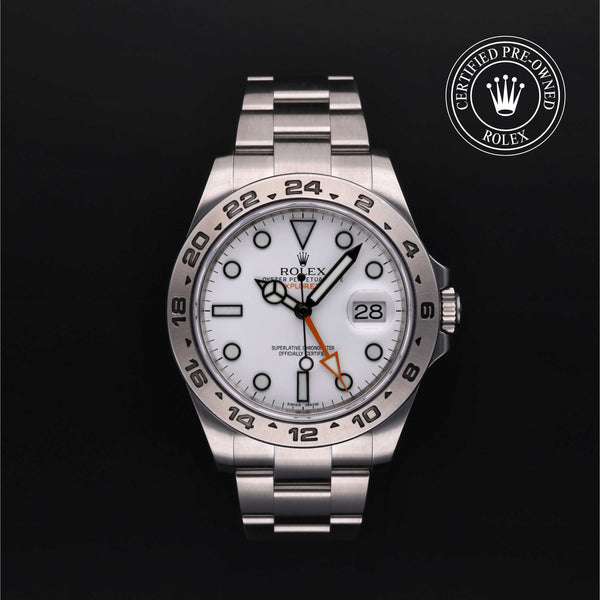 Rolex Certified Pre-owned Explorer M216570-0001 front on black background