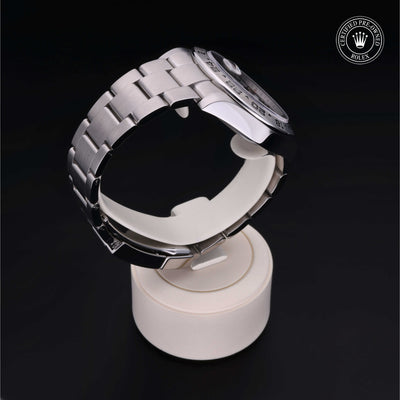 Rolex Certified Pre-owned Explorer M216570-0001 front on black background