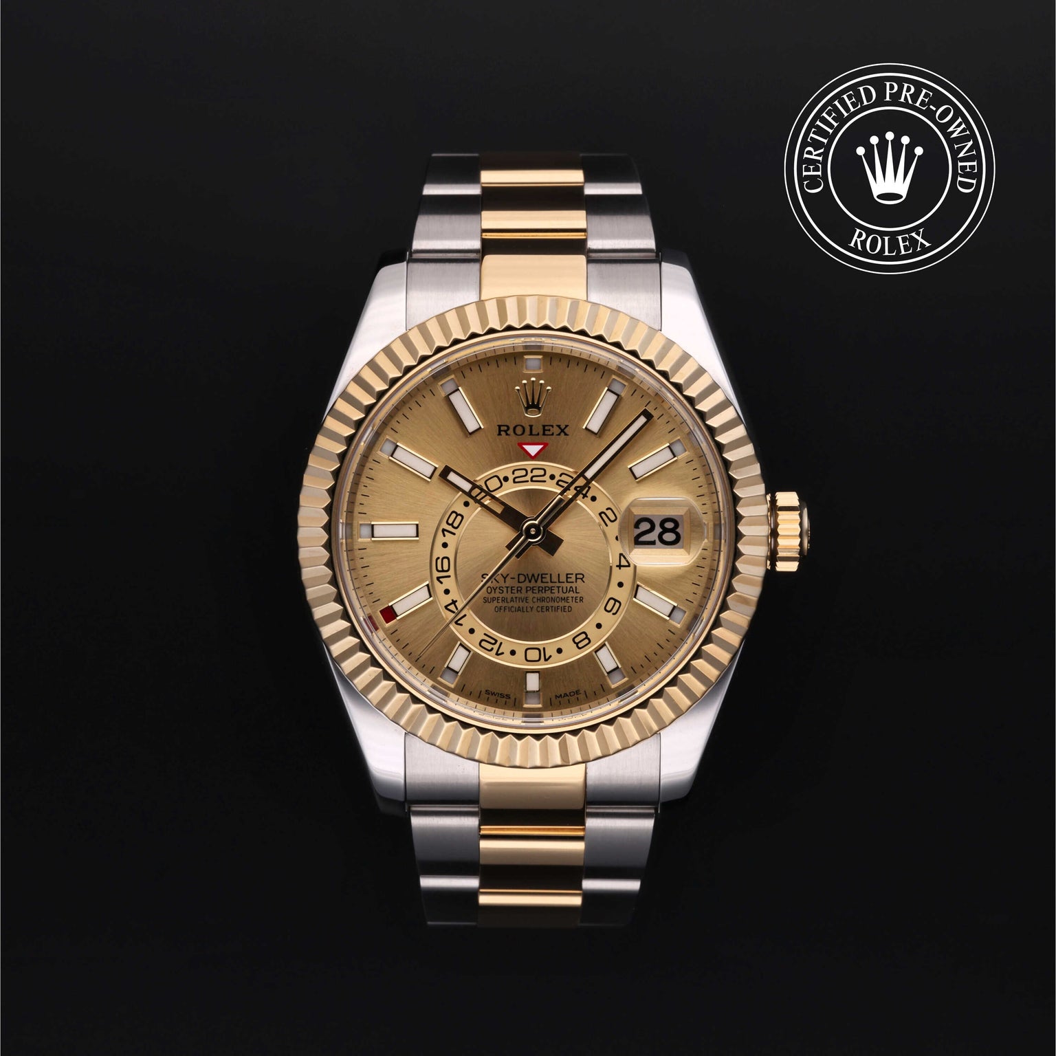Rolex Certified Pre-owned Sky-Dweller M326933-0001 front on black background