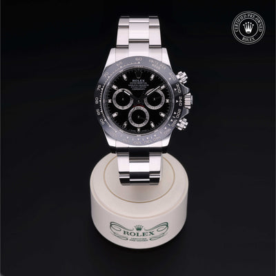 Rolex Certified Pre-owned Daytona M116500LN-0002 front on black background