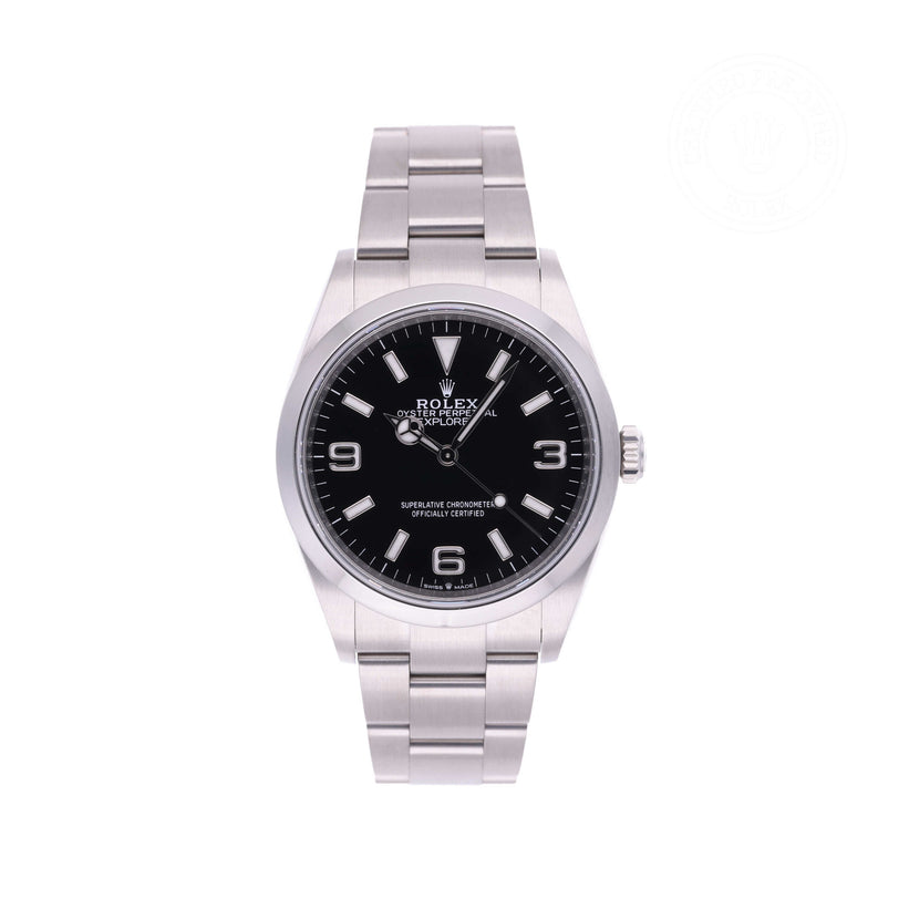 Rolex Certified Pre-owned Explorer M124270-0001 front on white background