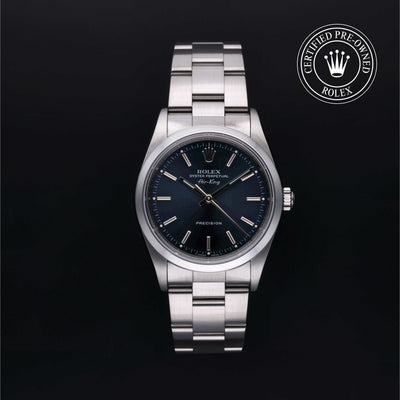 Rolex Certified Pre-owned Air-King M14000-0004 front on black background