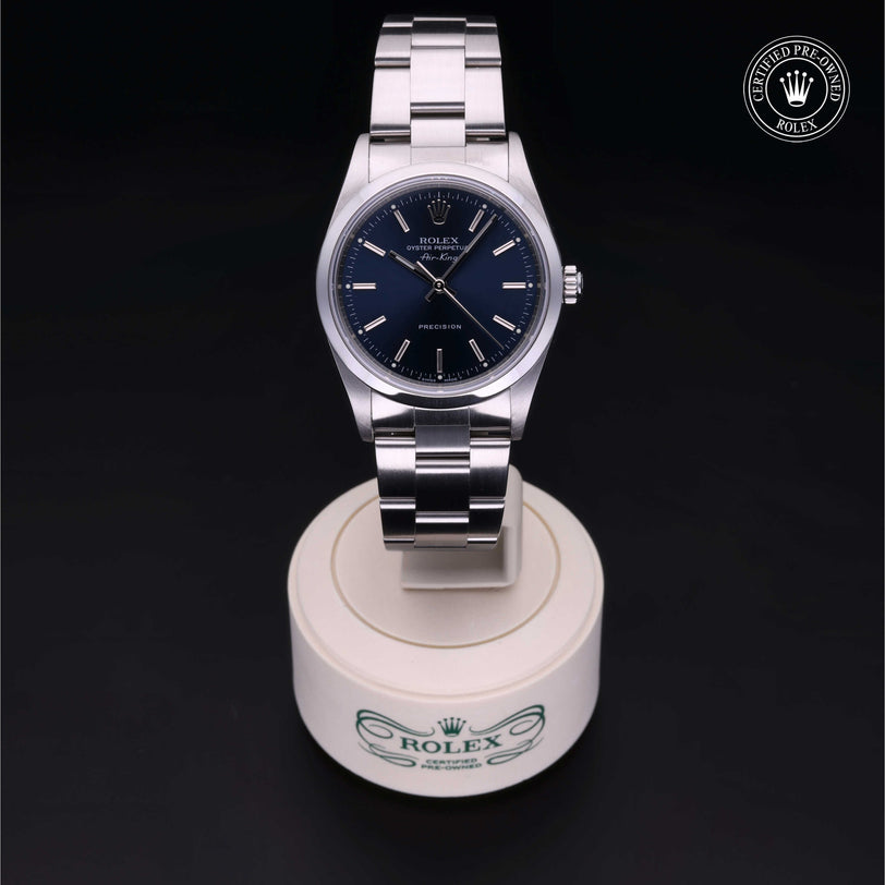 Rolex Certified Pre-owned Air-King M14000-0004 front on black background