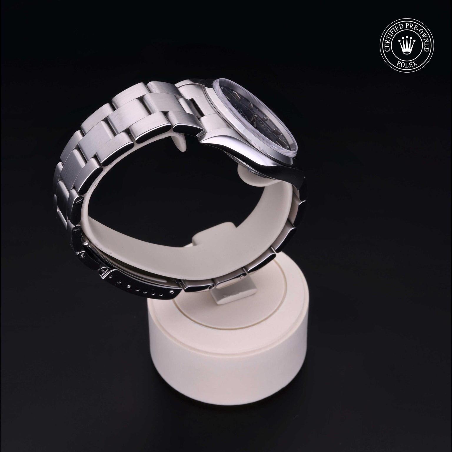 Rolex Certified Pre-owned Air-King M14000-0004 front on black background