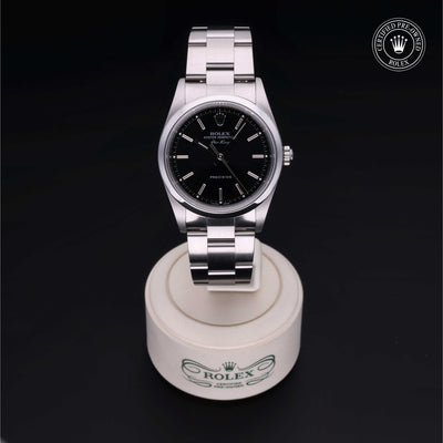 Rolex Certified Pre-owned Air-King M14000M-0009 front on black background