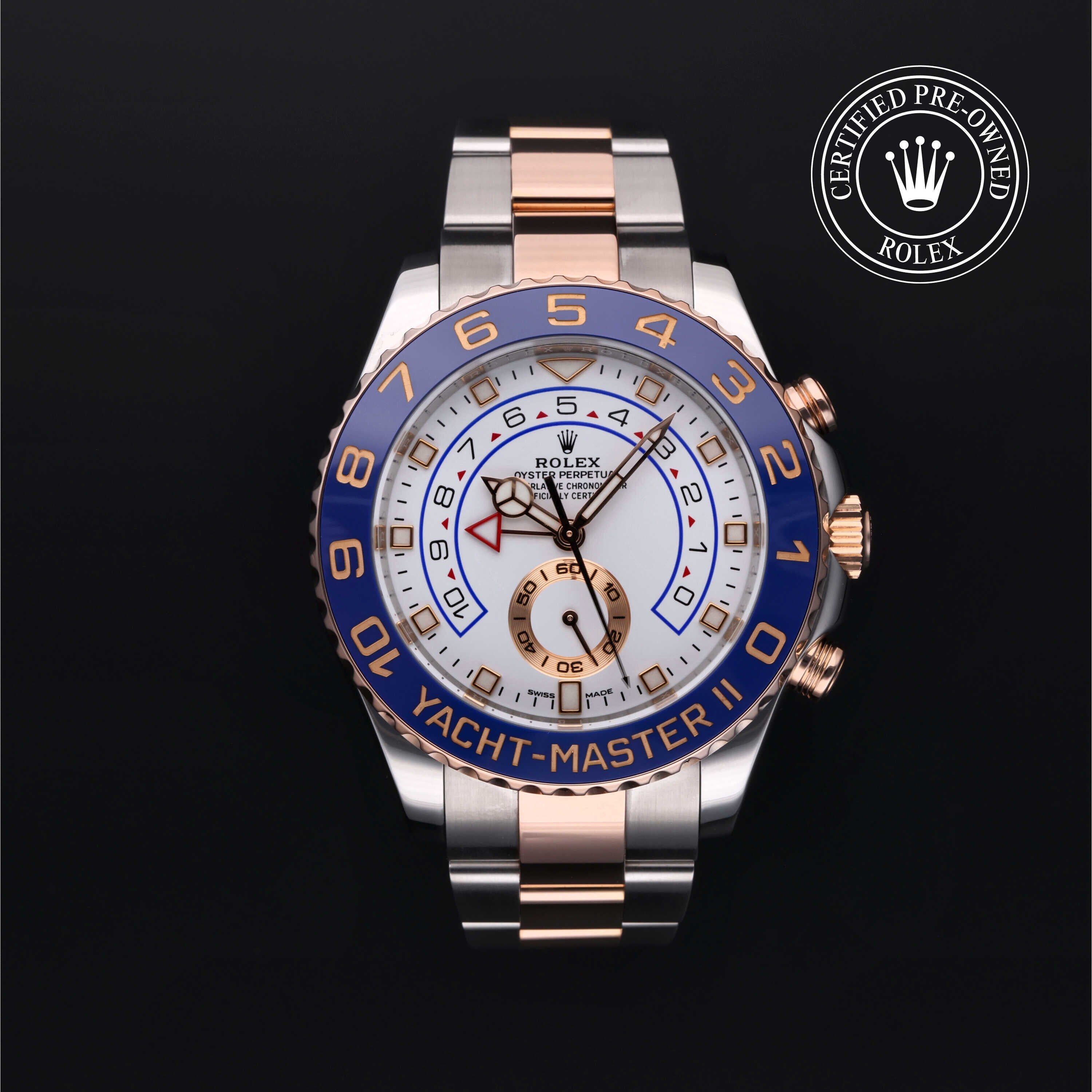 Rolex Certified Pre-owned Yacht-Master M116681-0002 front on black background