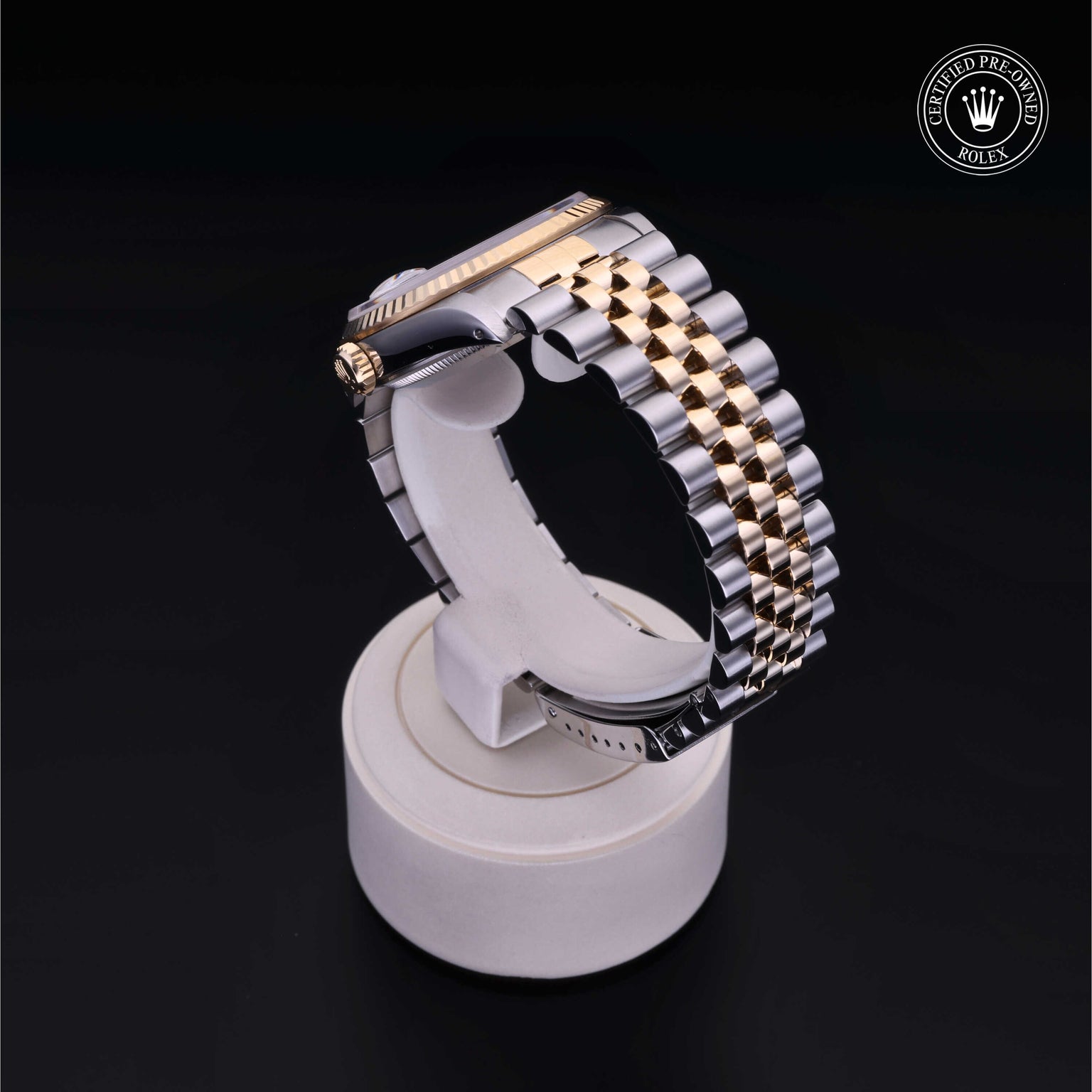 Rolex Certified Pre-owned Datejust M16233-0026 front on black background