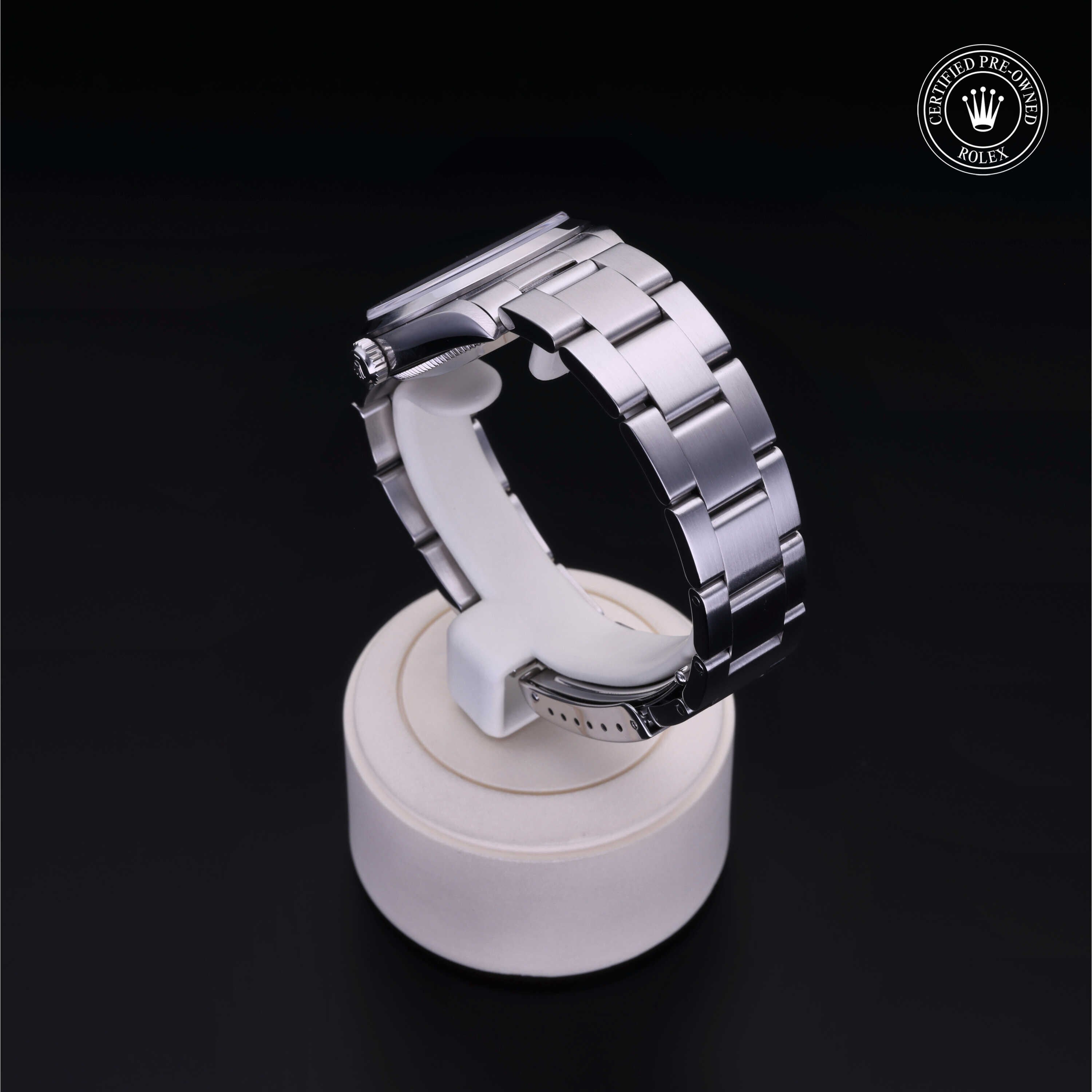 Rolex Certified Pre-owned Oyster Perpetual M67480-0008 front on black background