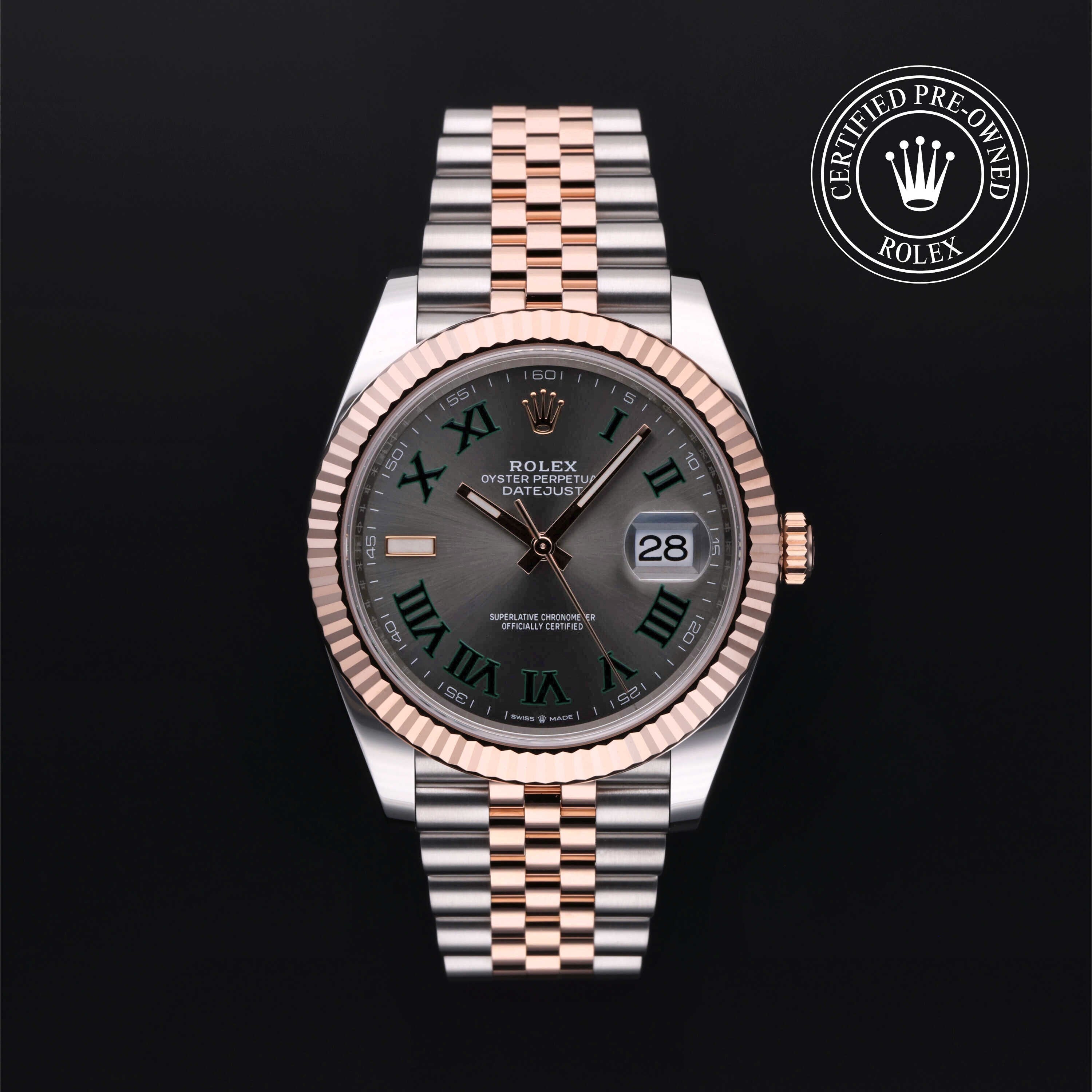Rolex Certified Pre-owned Datejust M126331-0016 front on black background