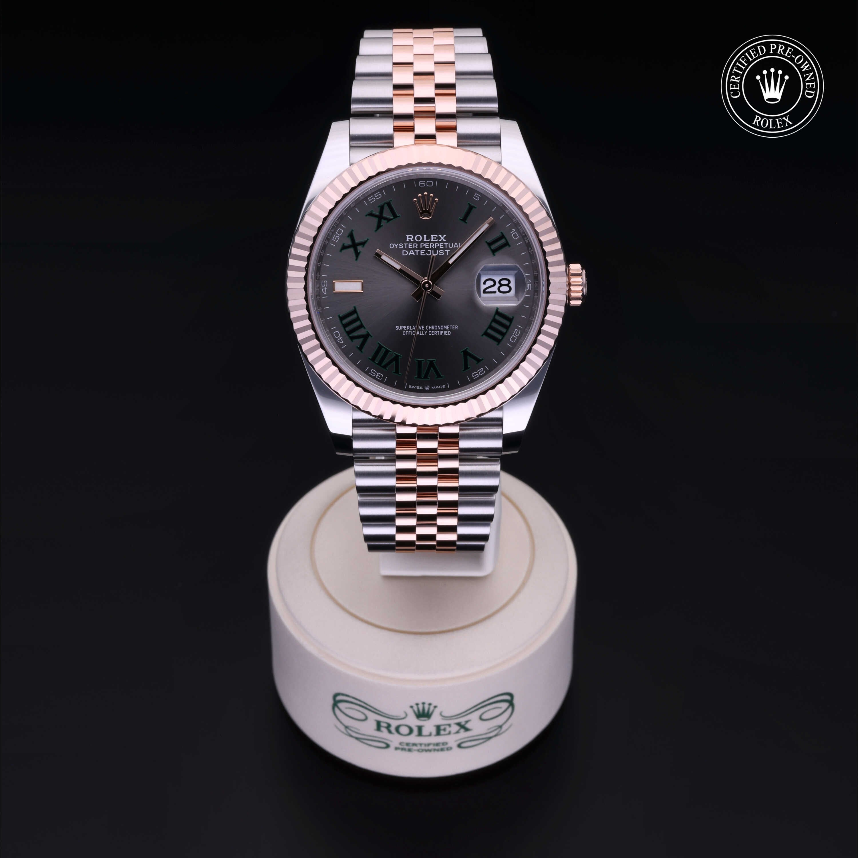 Rolex Certified Pre-owned Datejust M126331-0016 front on black background