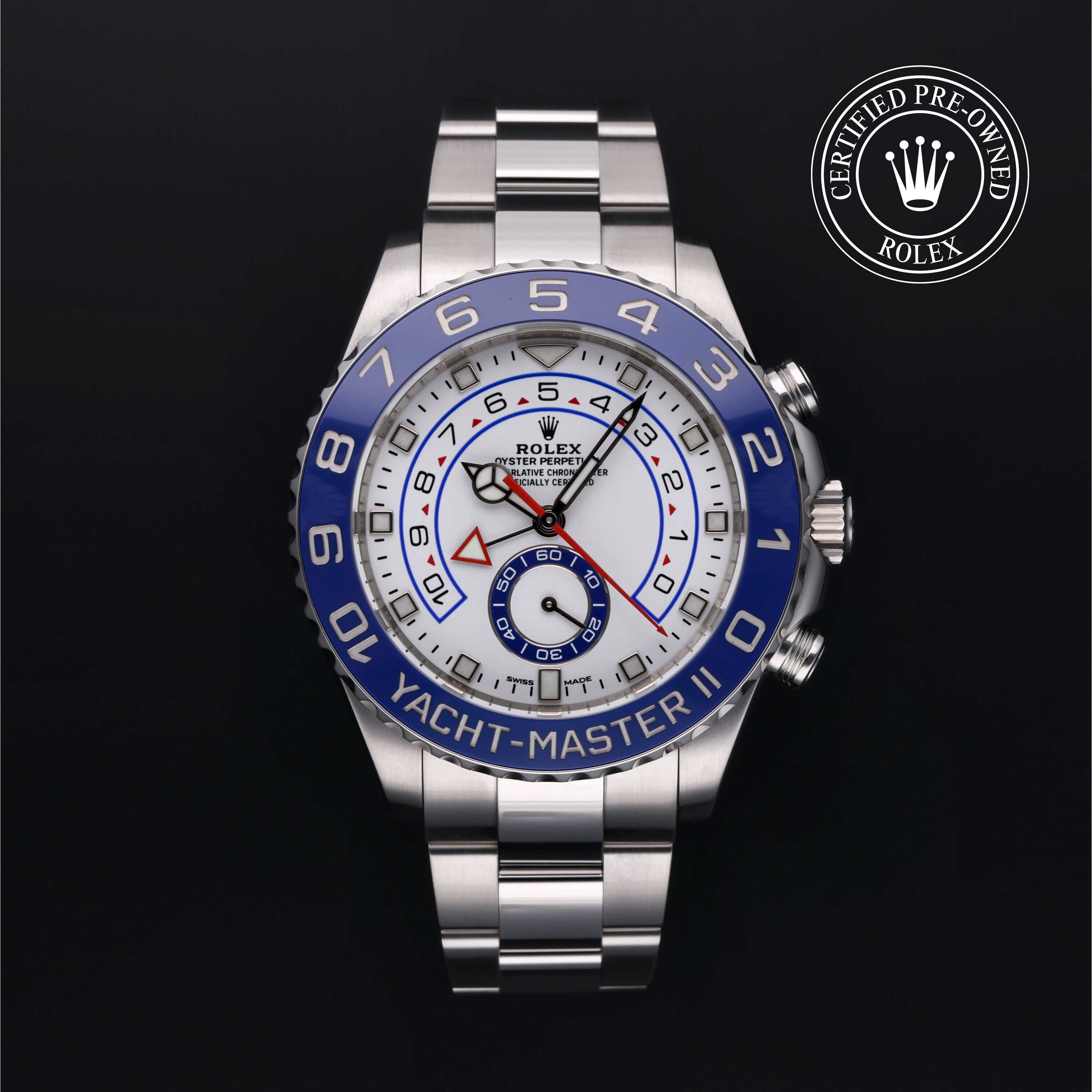 Rolex Certified Pre-owned Yacht-Master M116680-0002 front on black background