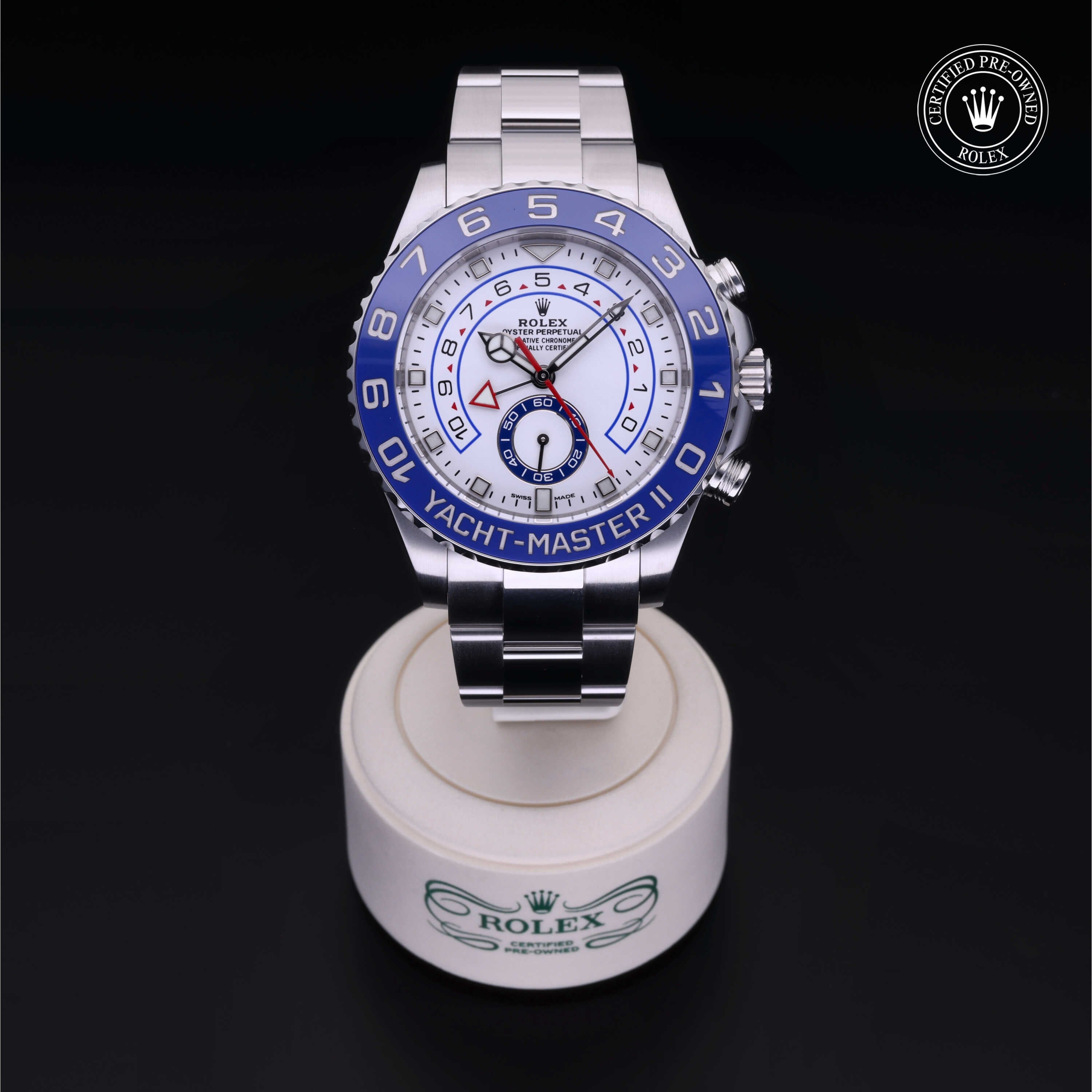 Rolex Certified Pre-owned Yacht-Master M116680-0002 front on black background
