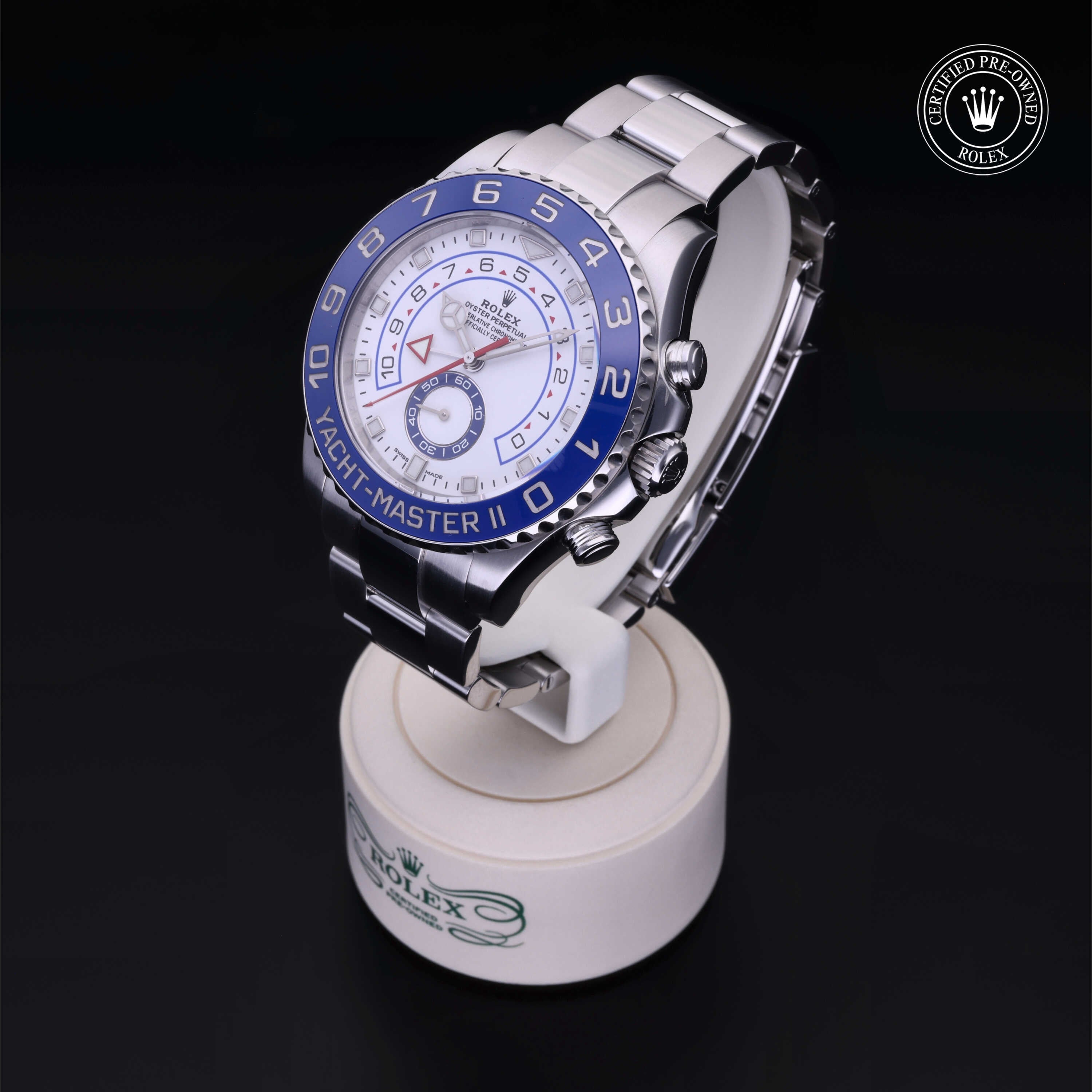 Rolex Certified Pre-owned Yacht-Master M116680-0002 front on black background