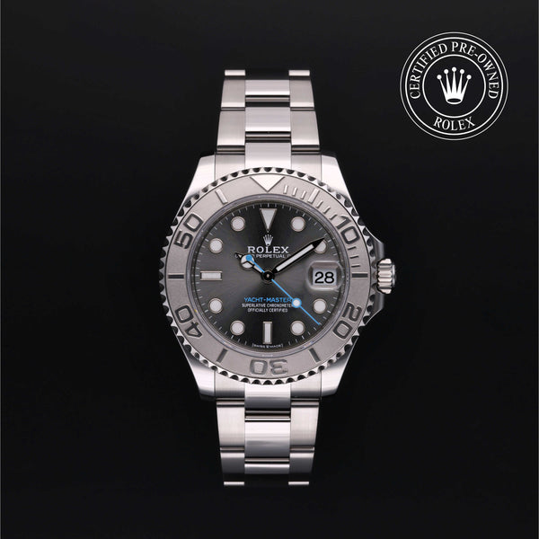 Rolex Certified Pre-owned Yacht-Master M268622-0002 front on black background