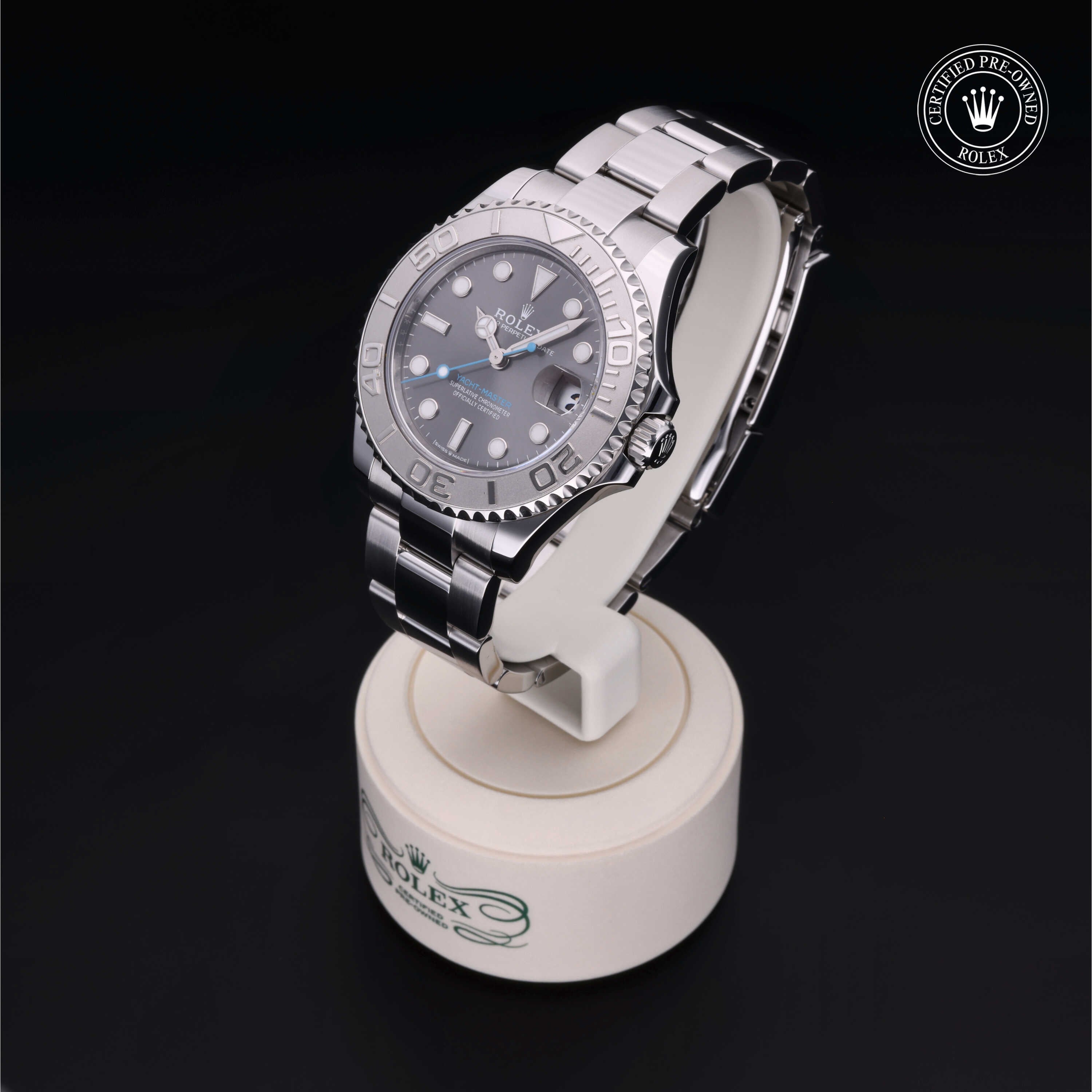 Rolex Certified Pre-owned Yacht-Master M268622-0002 front on black background
