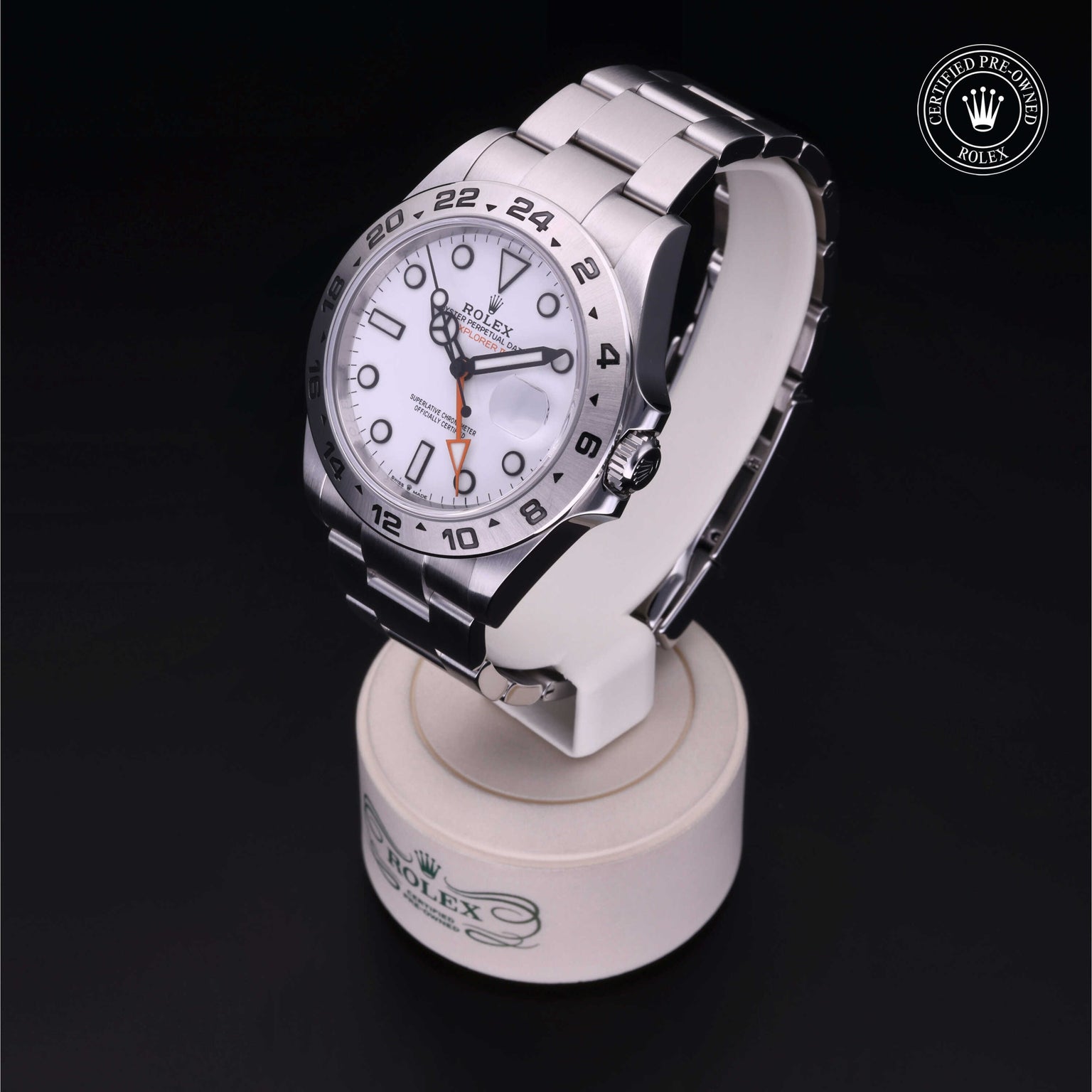 Rolex Certified Pre-owned Explorer M226570-0001 front on black background