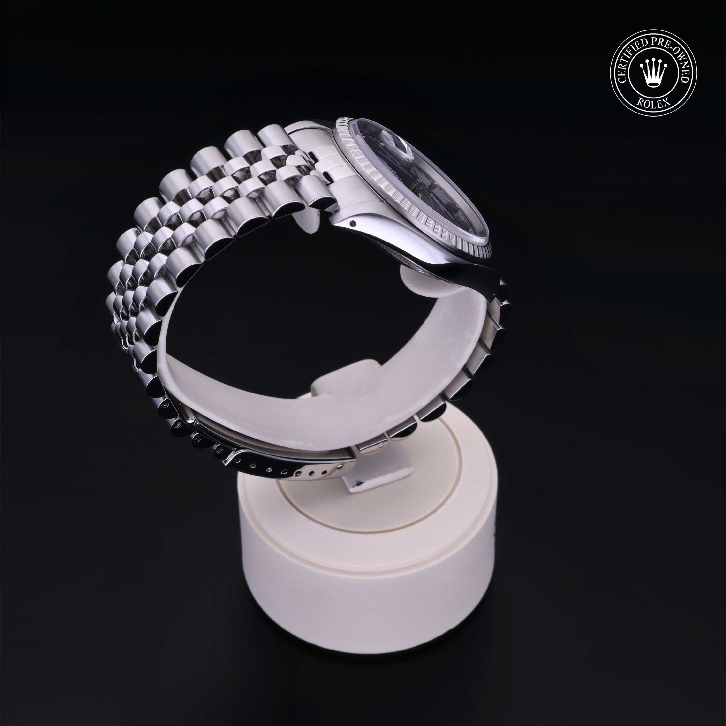 Rolex Certified Pre-owned Datejust M16220-0033 front on black background