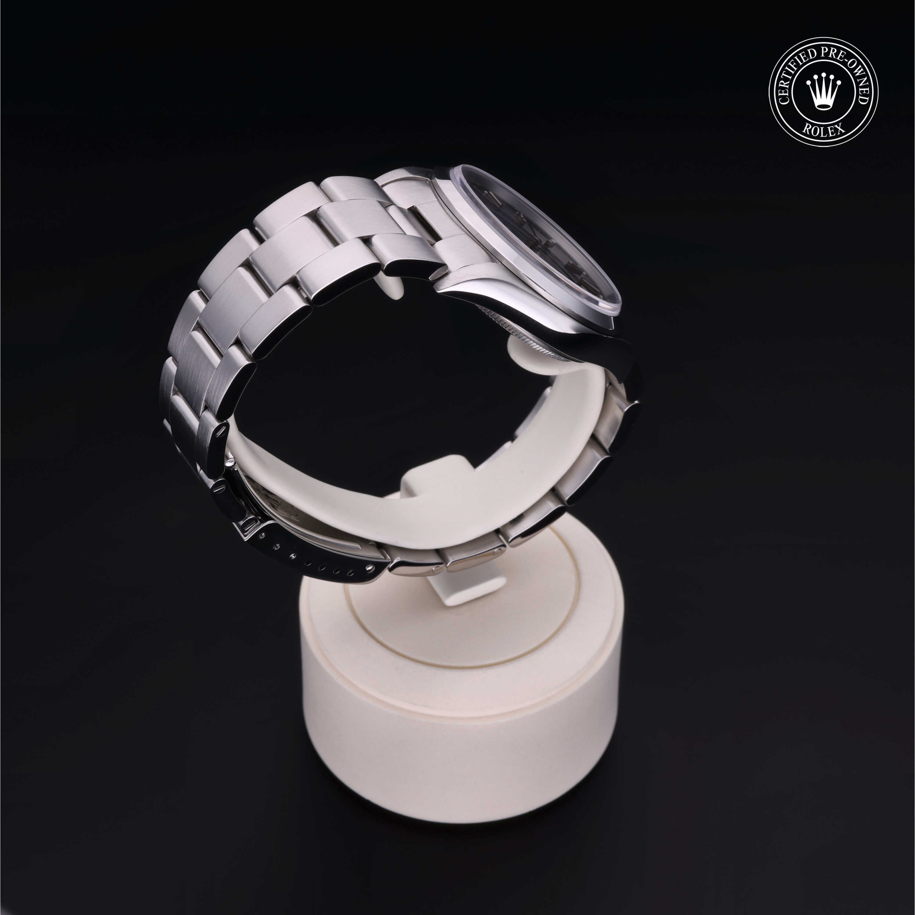 Rolex Certified Pre-owned Air-King M14000-0004 front on black background