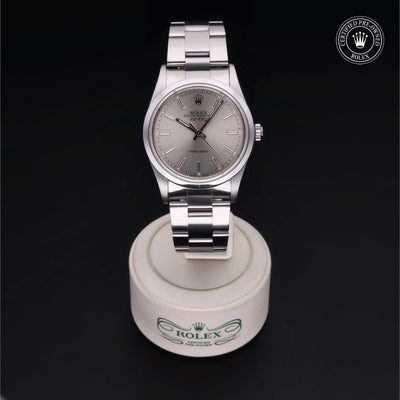 Rolex Certified Pre-owned Air-King M14000-0001 front on black background