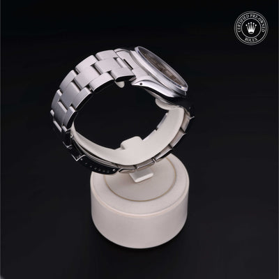 Rolex Certified Pre-owned Air-King M14000-0001 front on black background