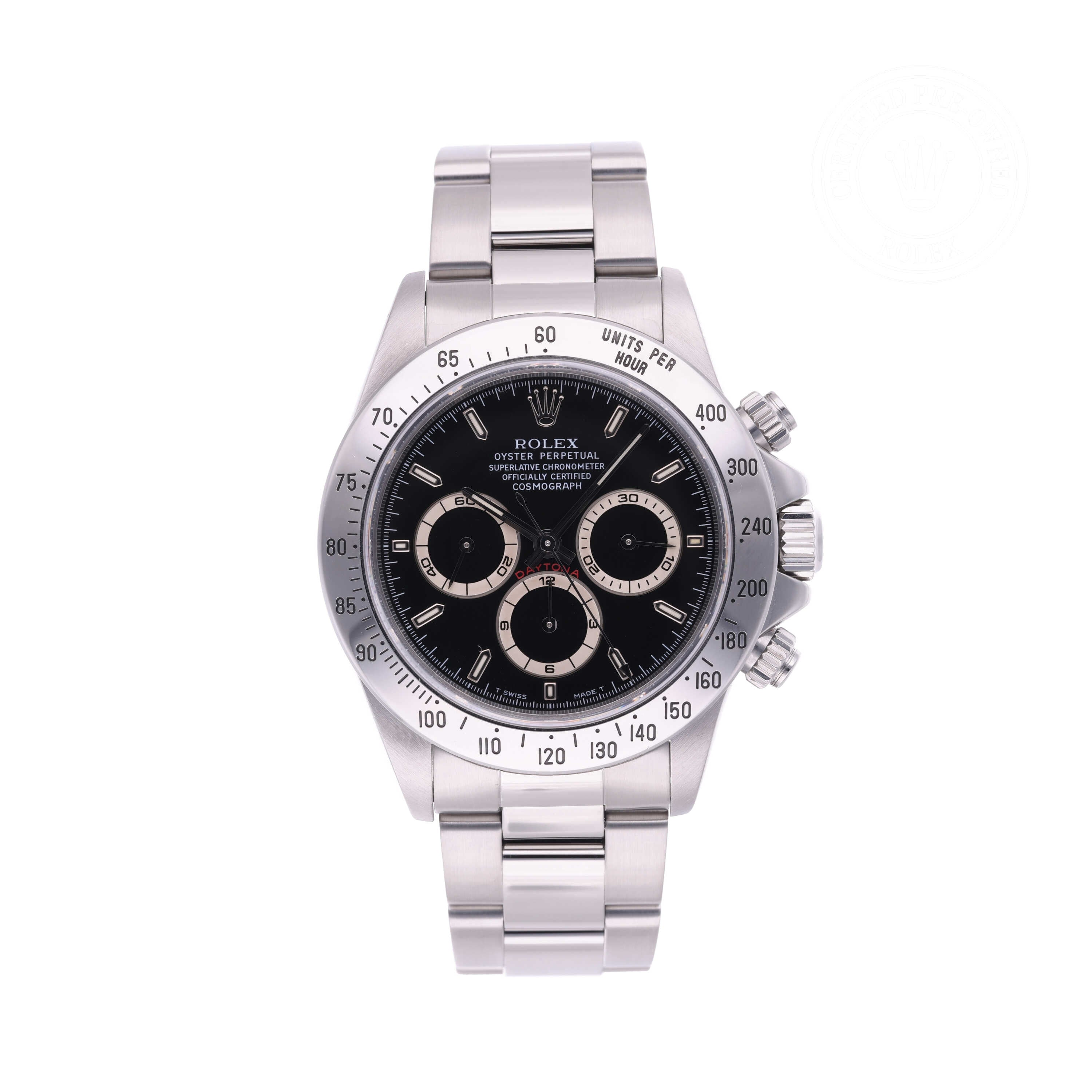 Rolex Certified Pre-owned Daytona M16520-0002 front on white background