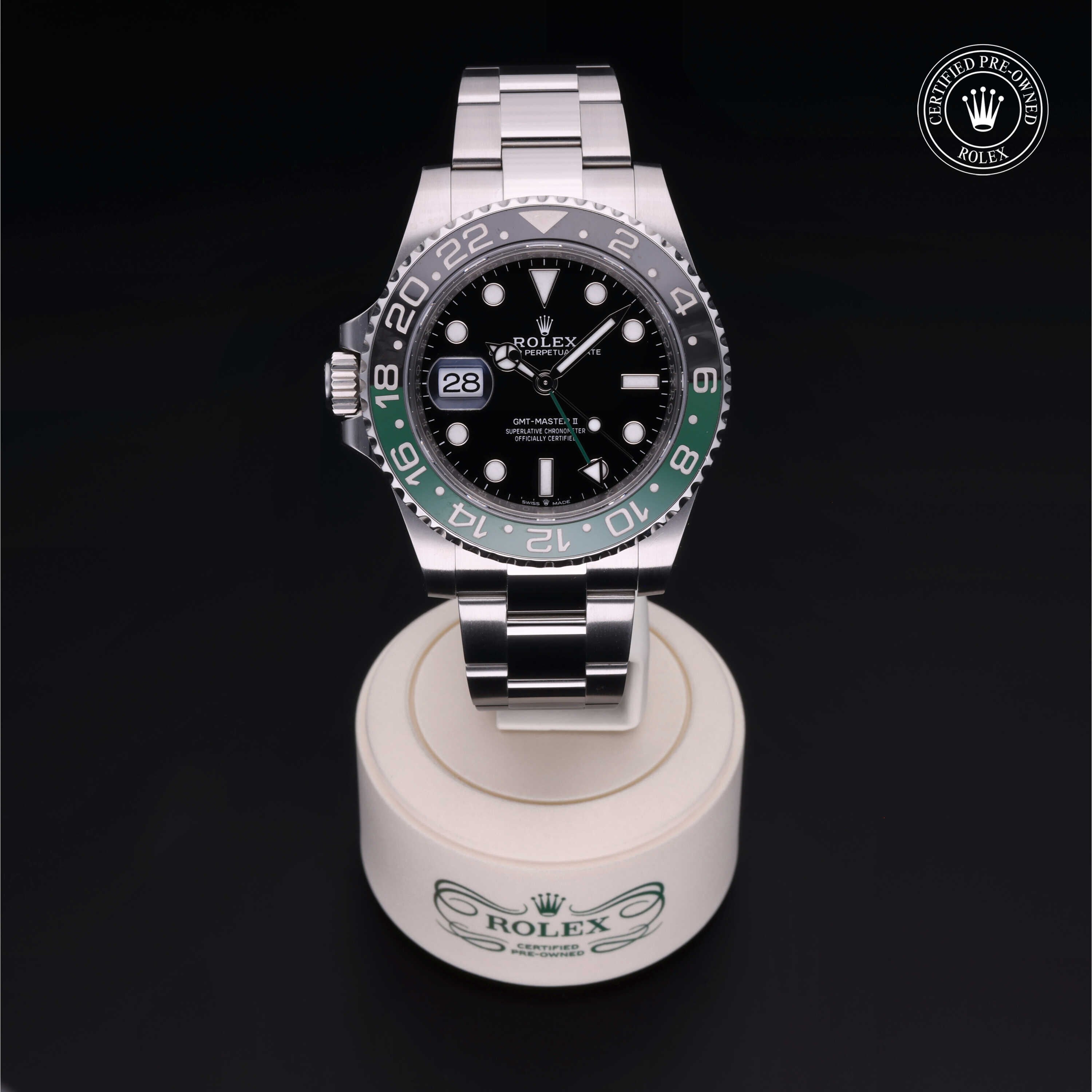 Rolex Certified Pre-owned GMT M126720VTNR-0001 front on black background