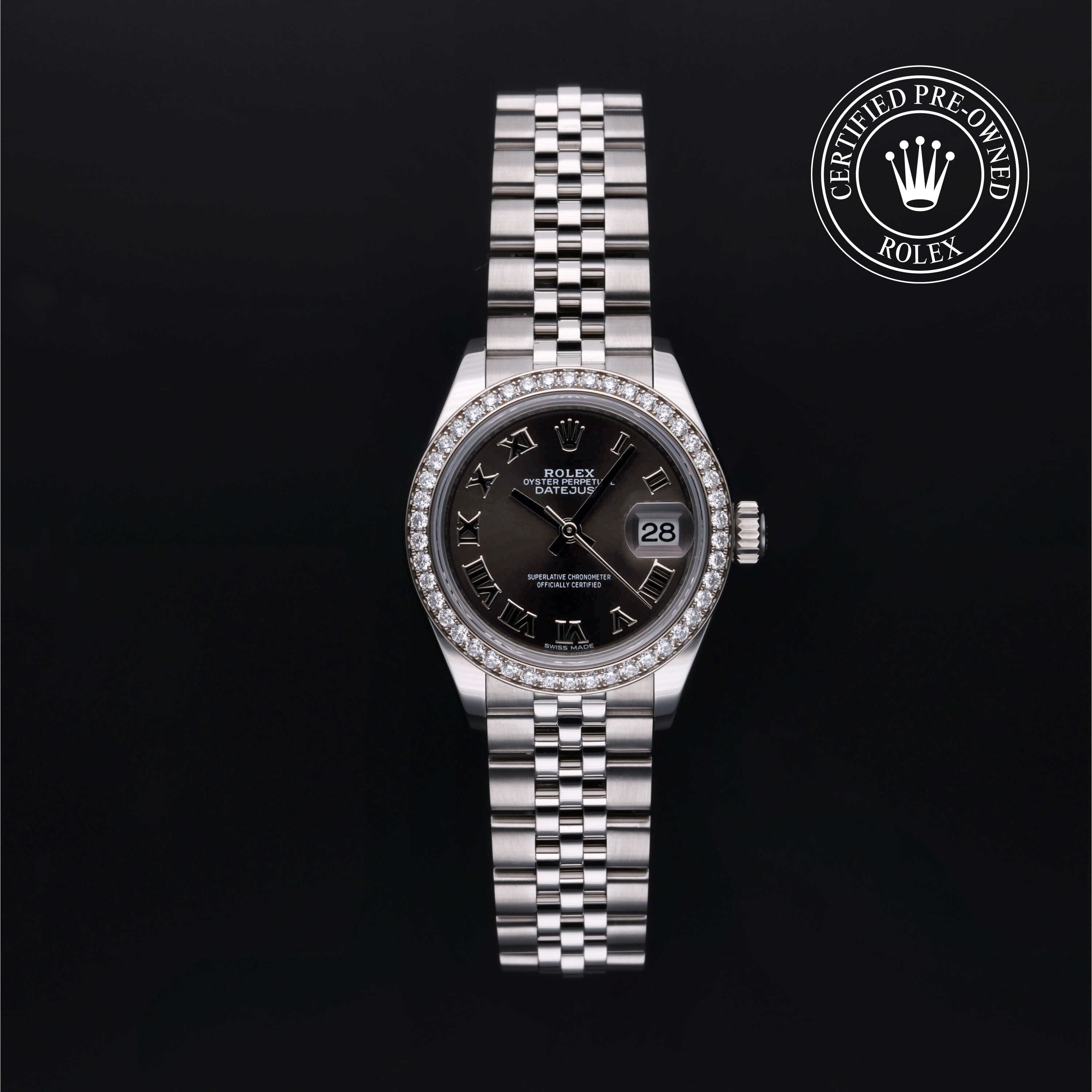 Rolex Certified Pre-owned Lady Datejust M279384RBR-0015 front on black background