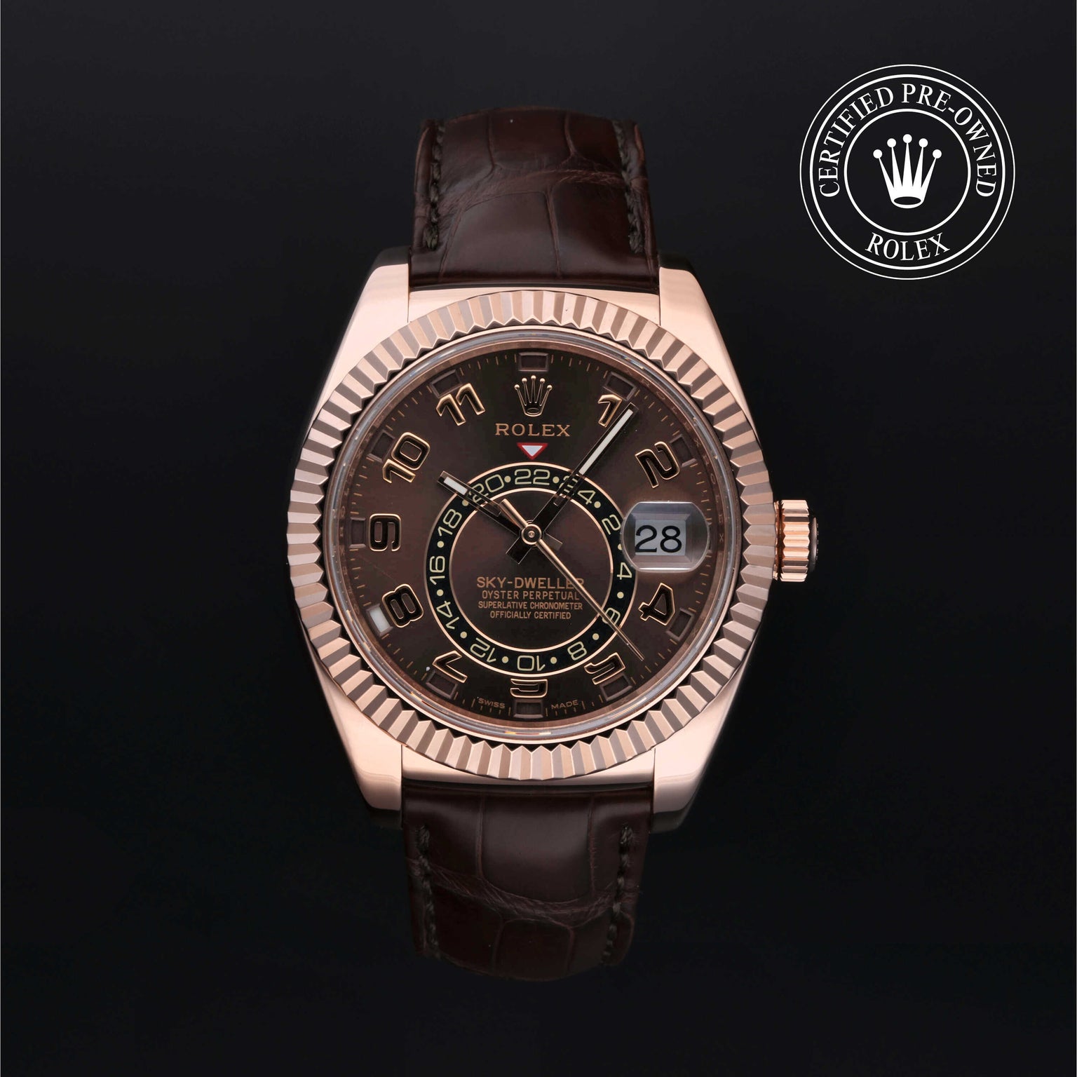 Rolex Certified Pre-owned Sky-Dweller M326135-0001 front on black background