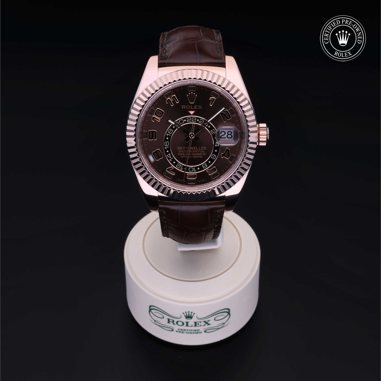 Rolex Certified Pre-owned Sky-Dweller M326135-0001 front on black background