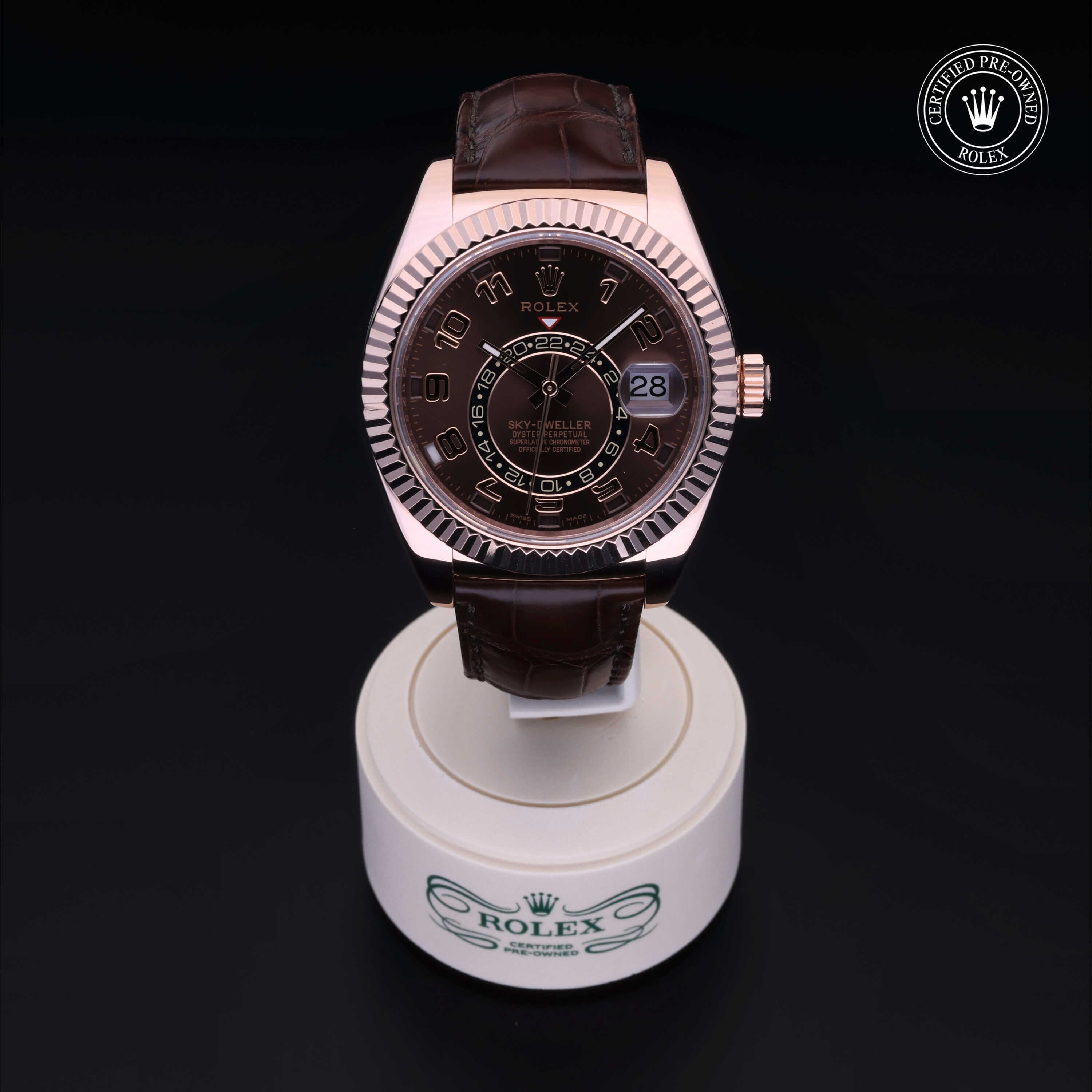 Rolex Certified Pre-owned Sky-Dweller M326135-0001 front on black background