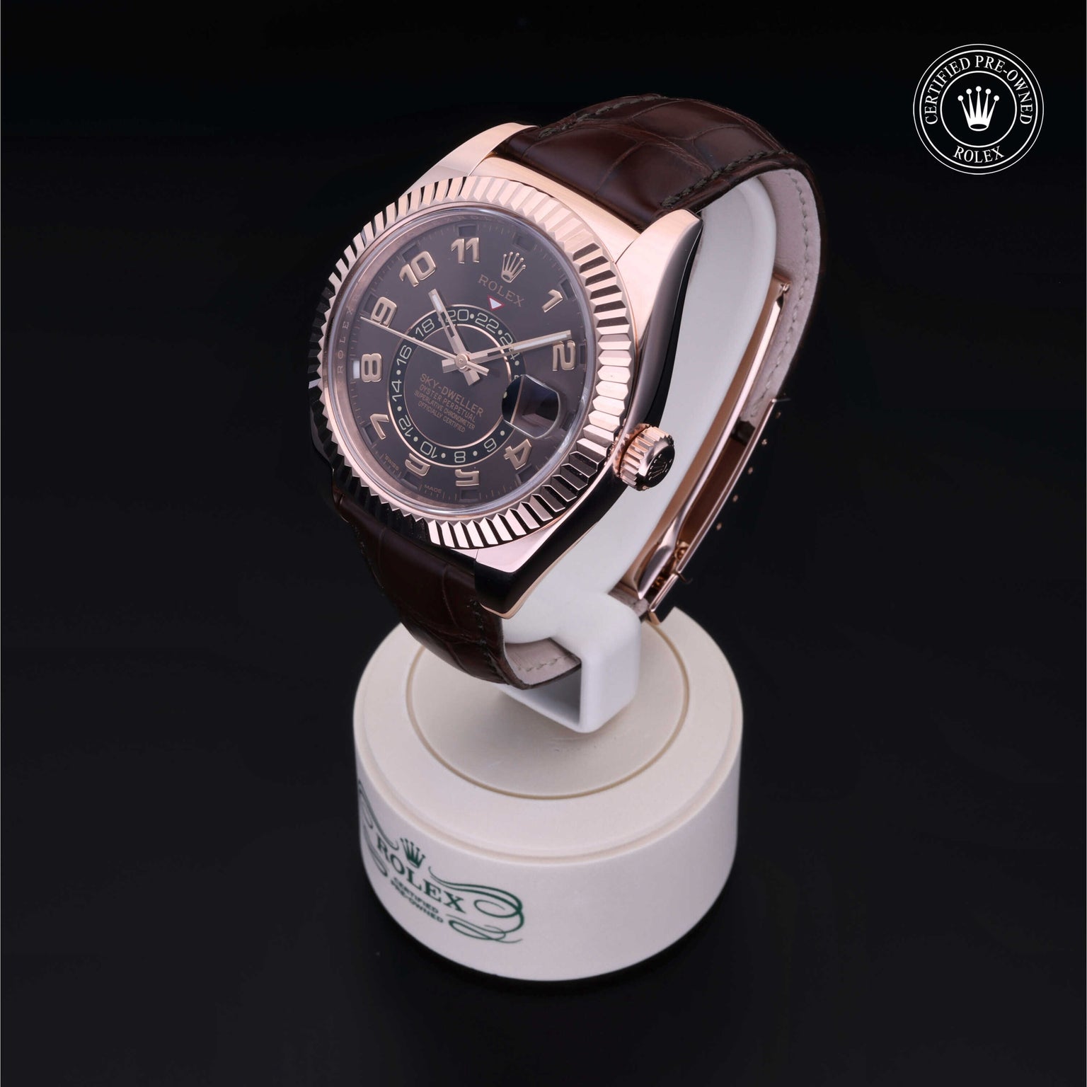 Rolex Certified Pre-owned Sky-Dweller M326135-0001 front on black background