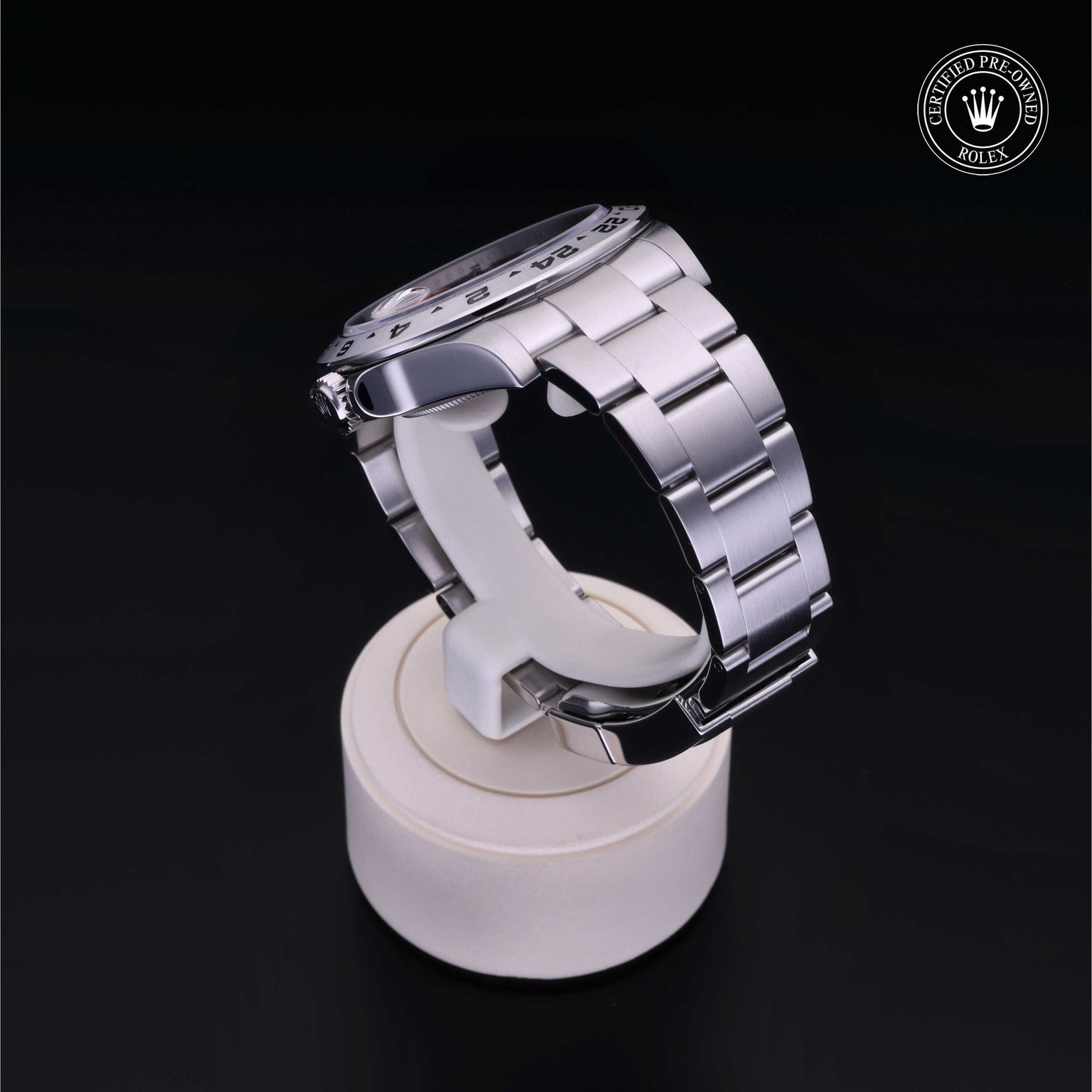 Rolex Certified Pre-owned Explorer M216570-0002 front on black background