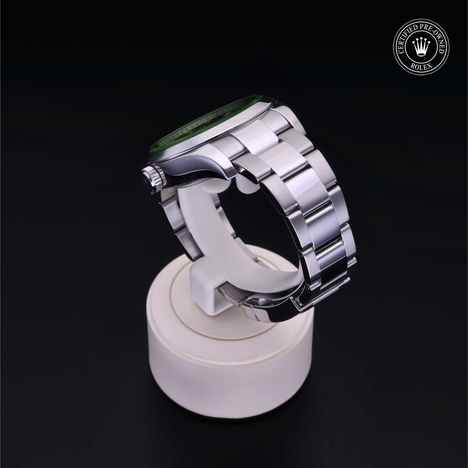 Rolex Certified Pre-owned Milgauss M116400GV-0001 front on black background