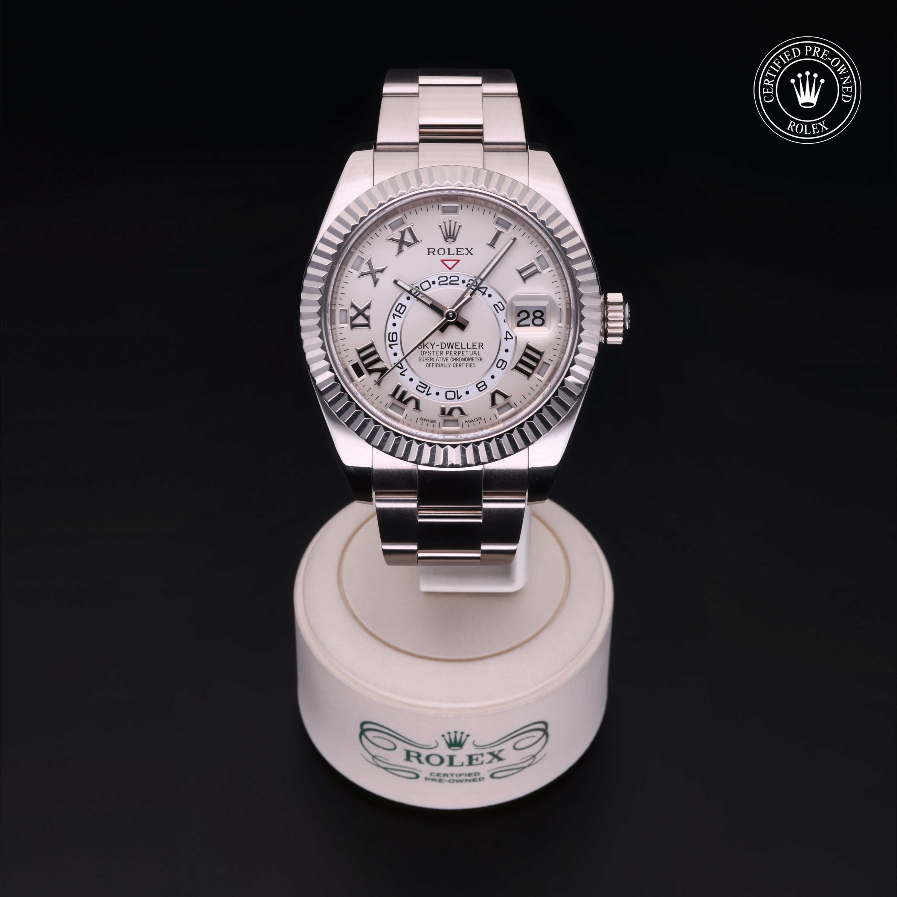 Rolex Certified Pre-owned Sky-Dweller M326939-0001 front on black background