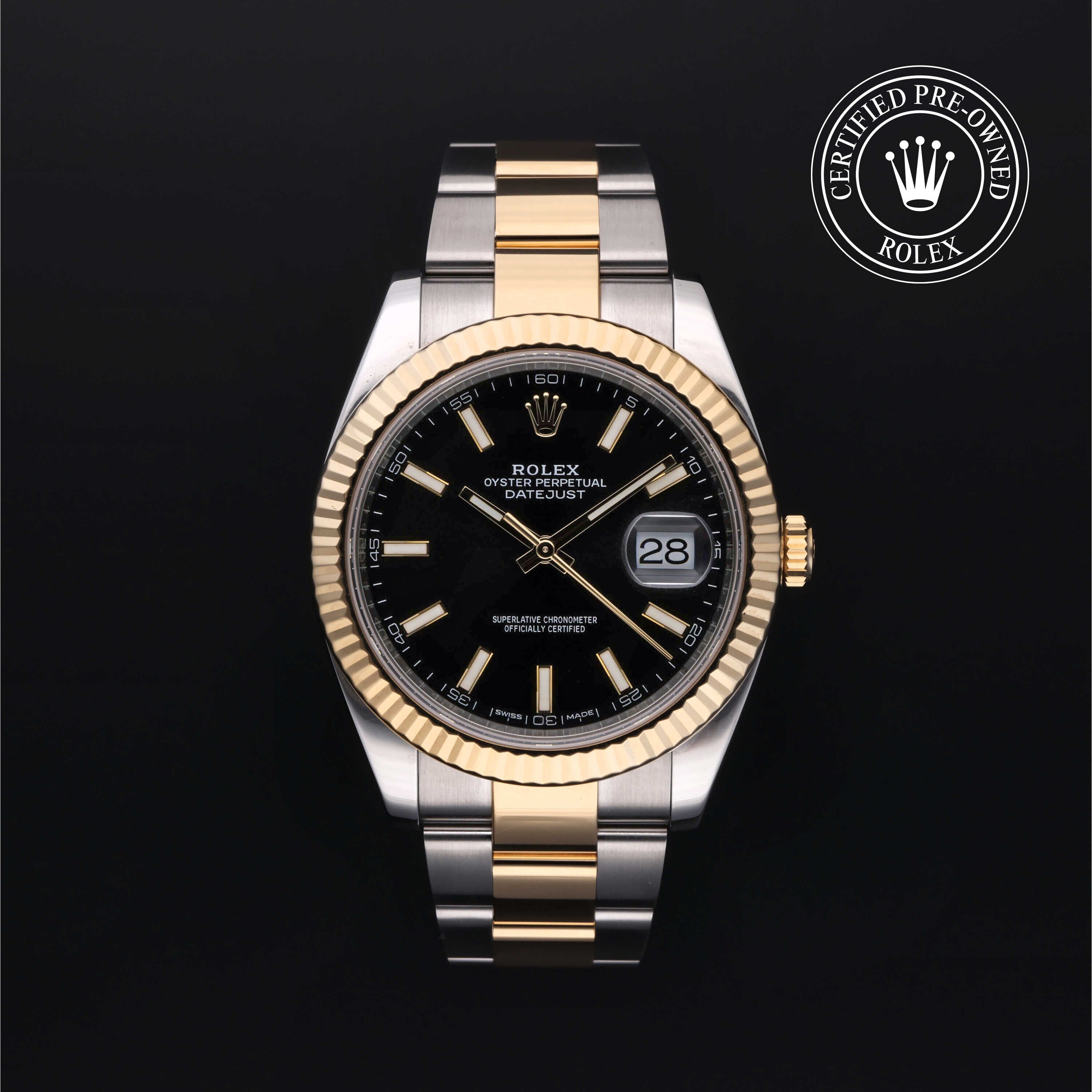 Rolex Certified Pre-owned Datejust M126333-0013 front on black background