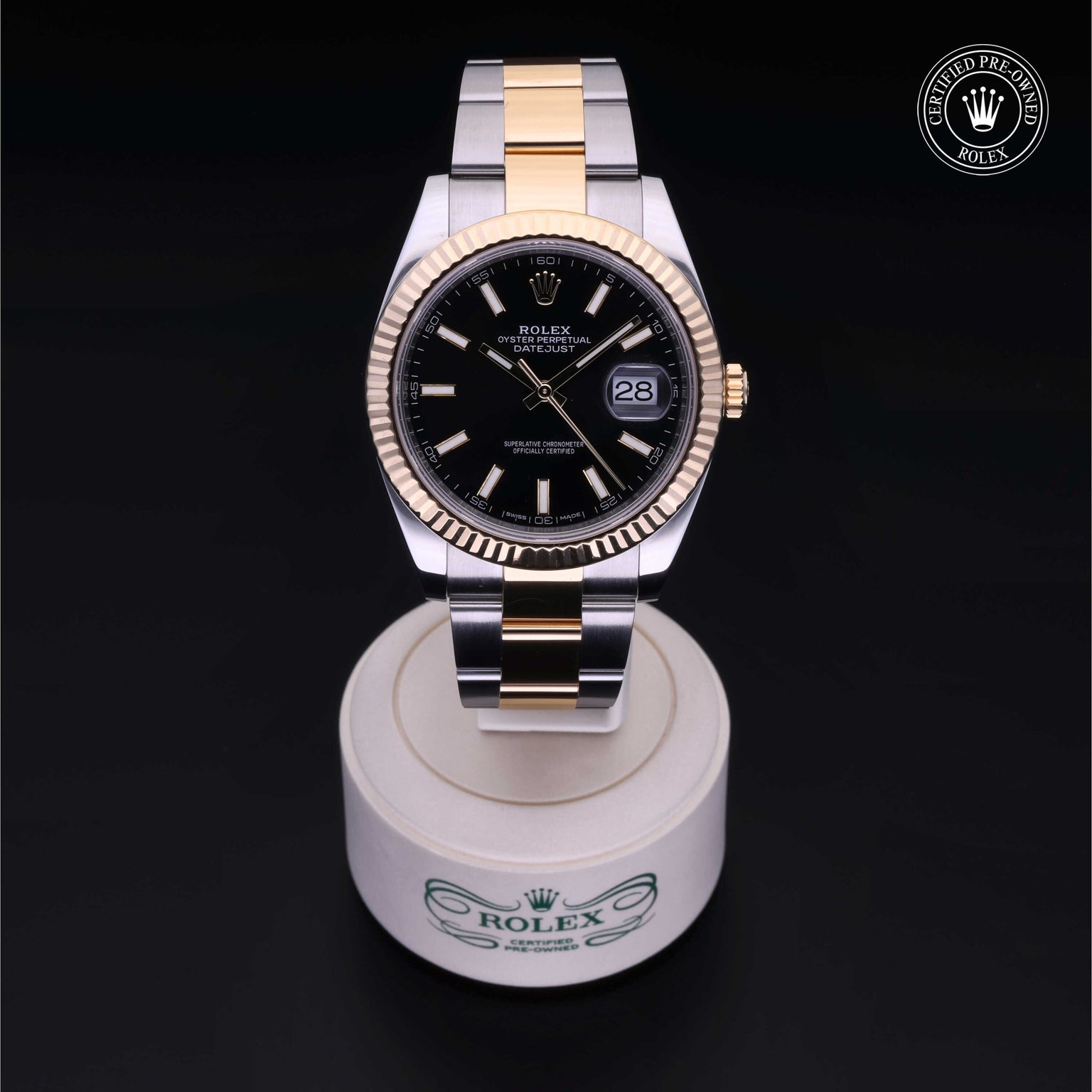 Rolex Certified Pre-owned Datejust M126333-0013 front on black background