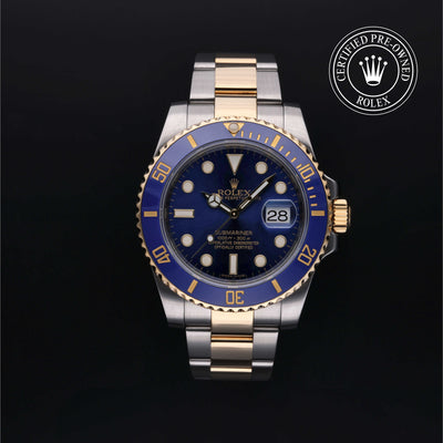 Rolex Certified Pre-owned Submariner M116613LB-0005 front on black background
