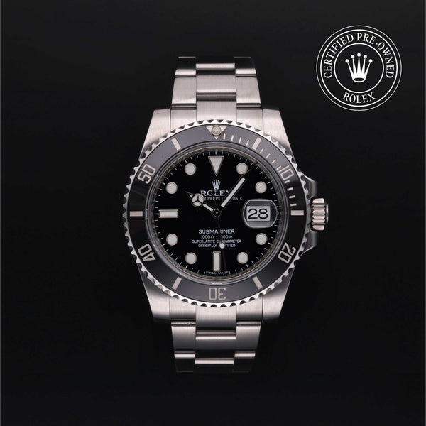 Rolex Certified Pre-owned Submariner M116610LN-0001 front on black background
