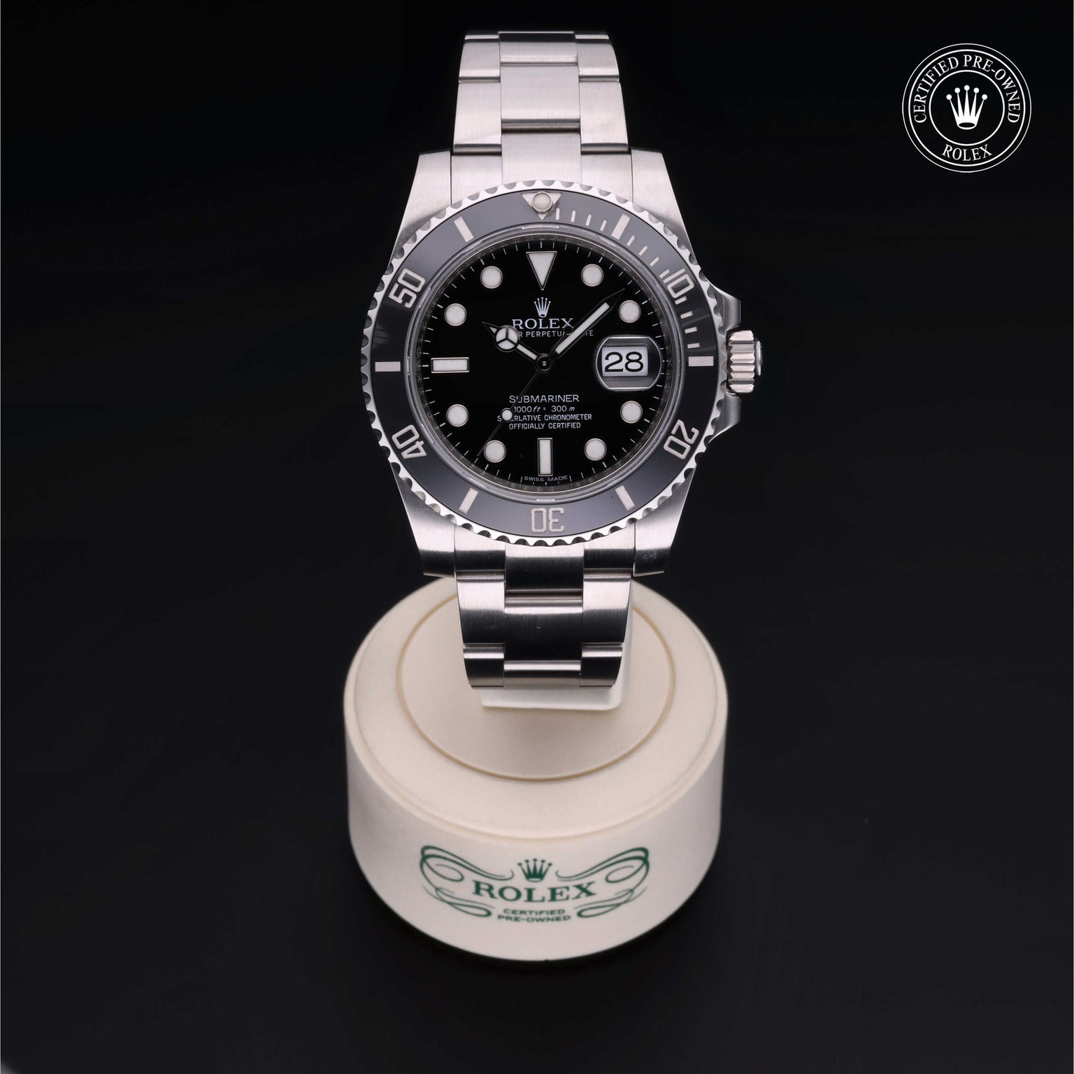 Rolex Certified Pre-owned Submariner M116610LN-0001 front on black background